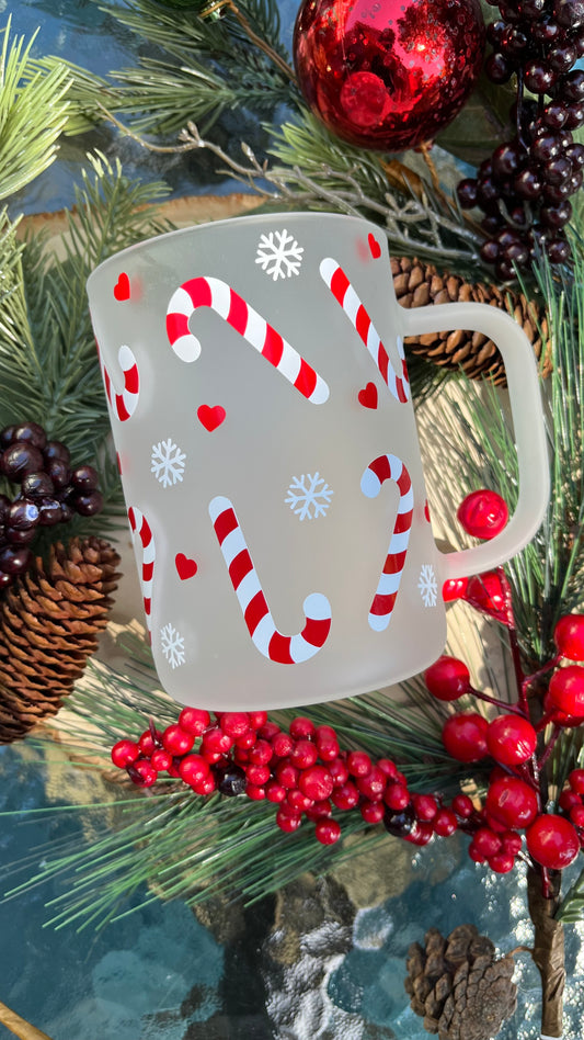 Candy cane frosted glass mug