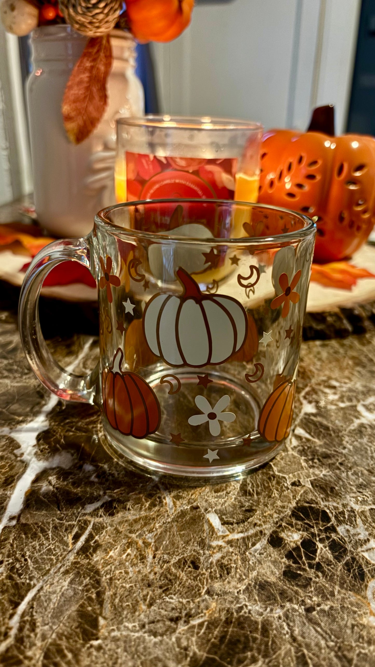 Autumn spice pumpkins glass  mug