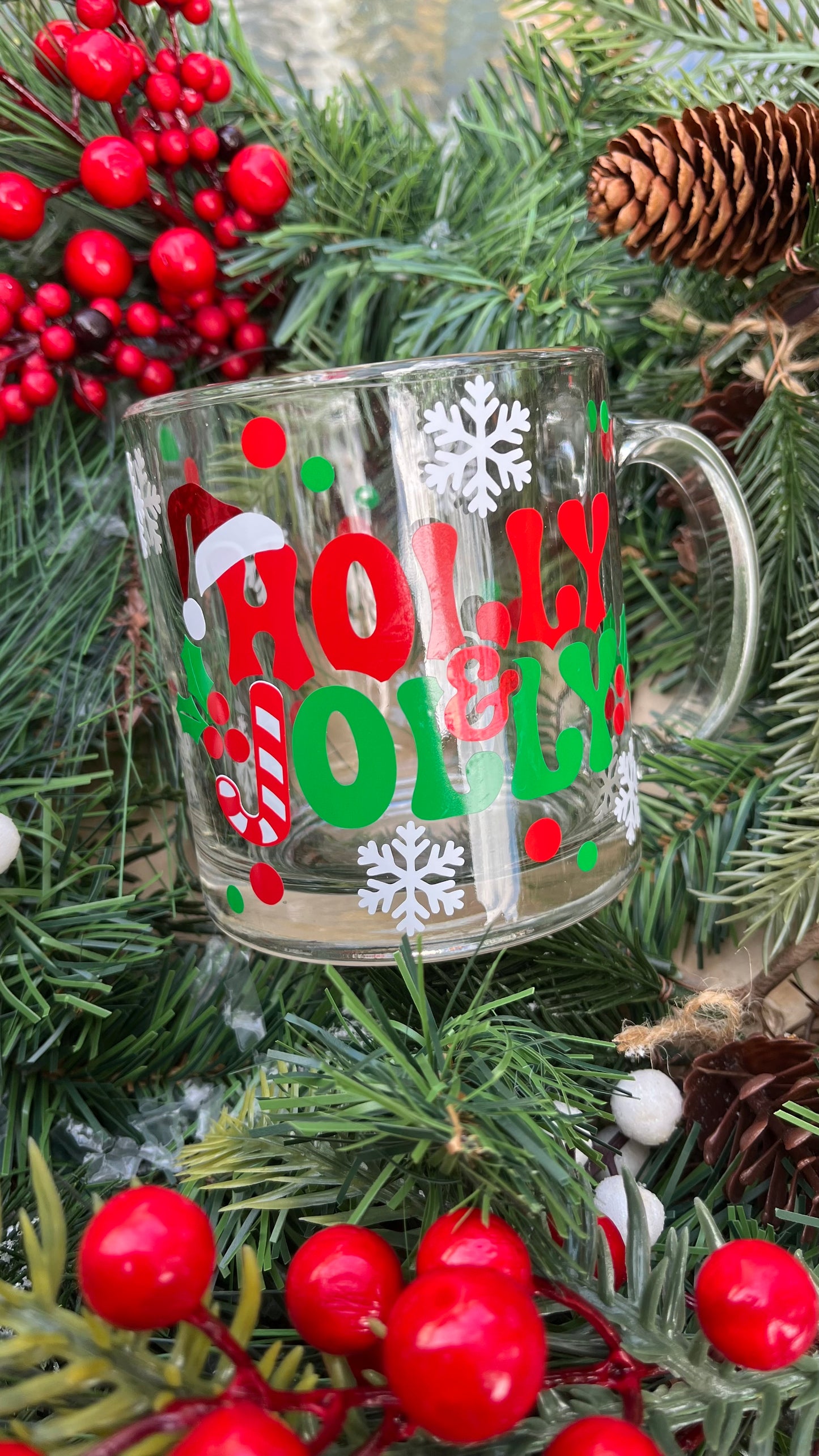 Holly Jolly glass mug