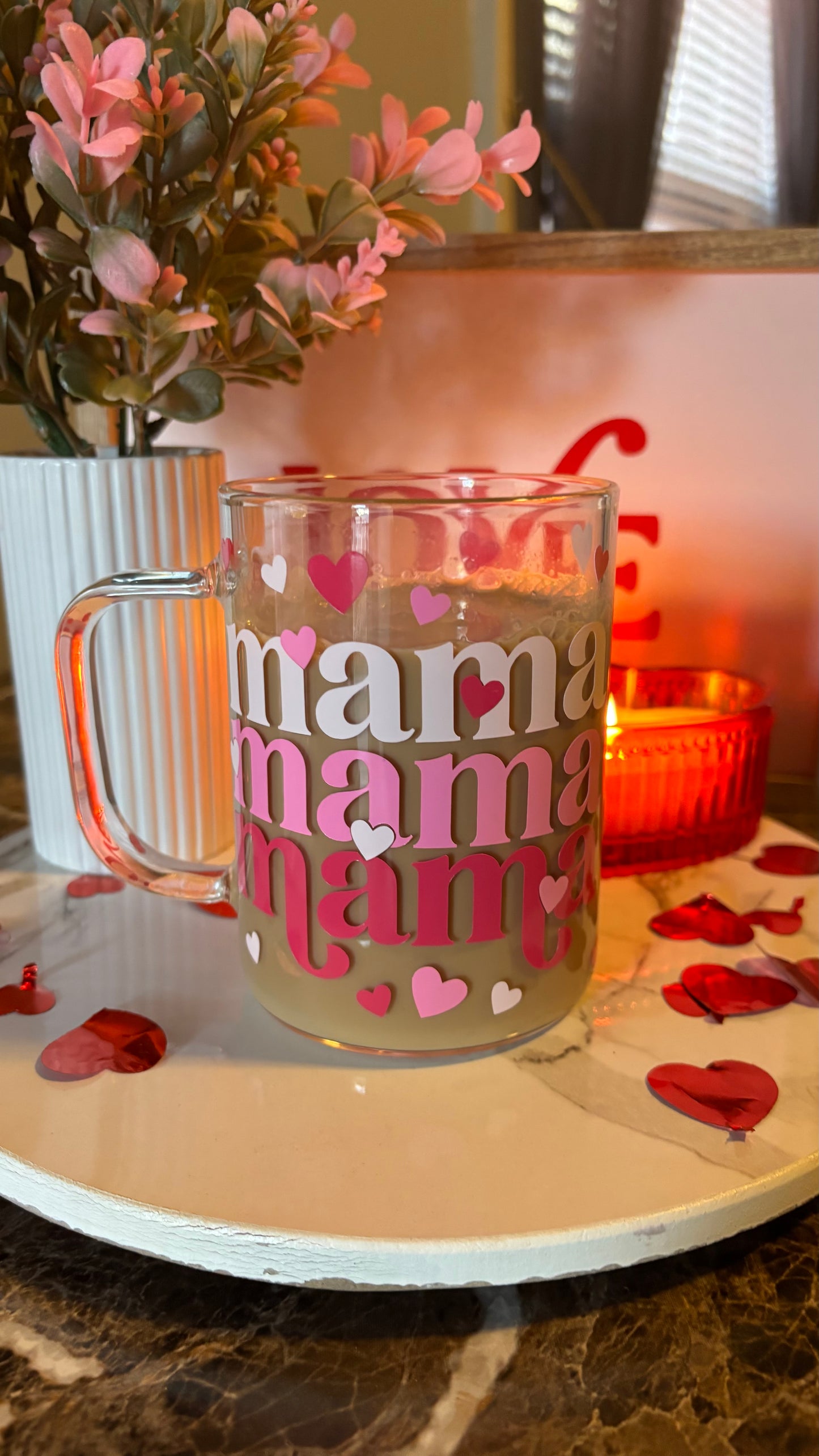 Mama hearts 16oz glass mug