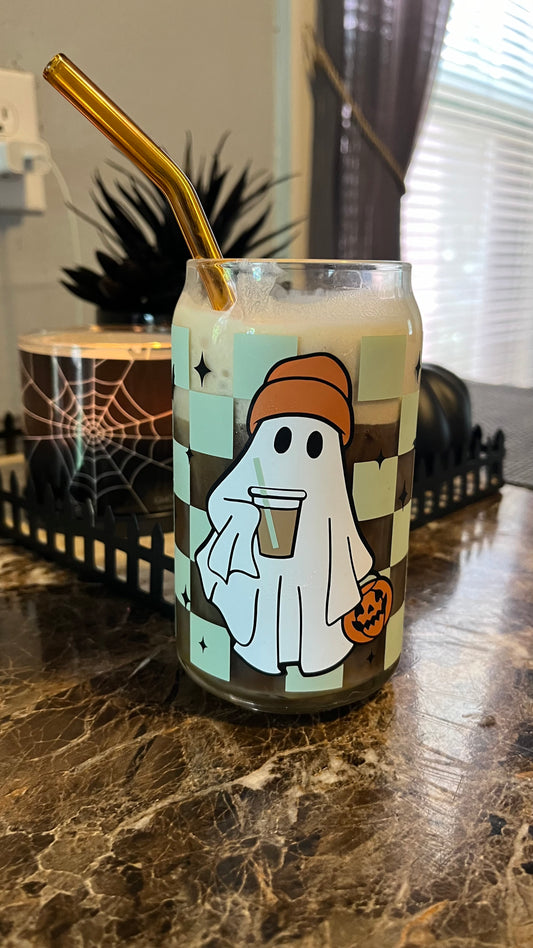 checkered iced coffee ghost