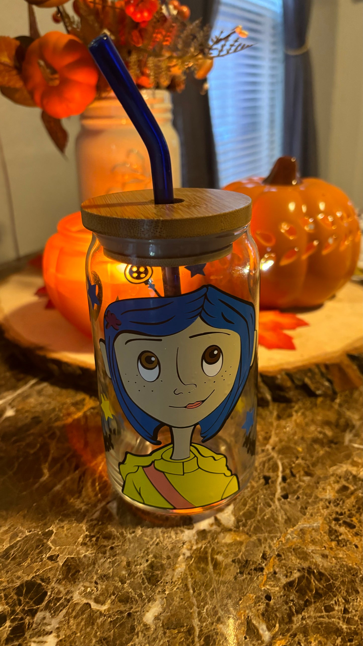 Coraline inspired glass cup