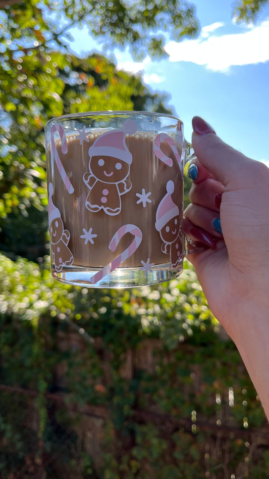 Pink gingerbread glass mug