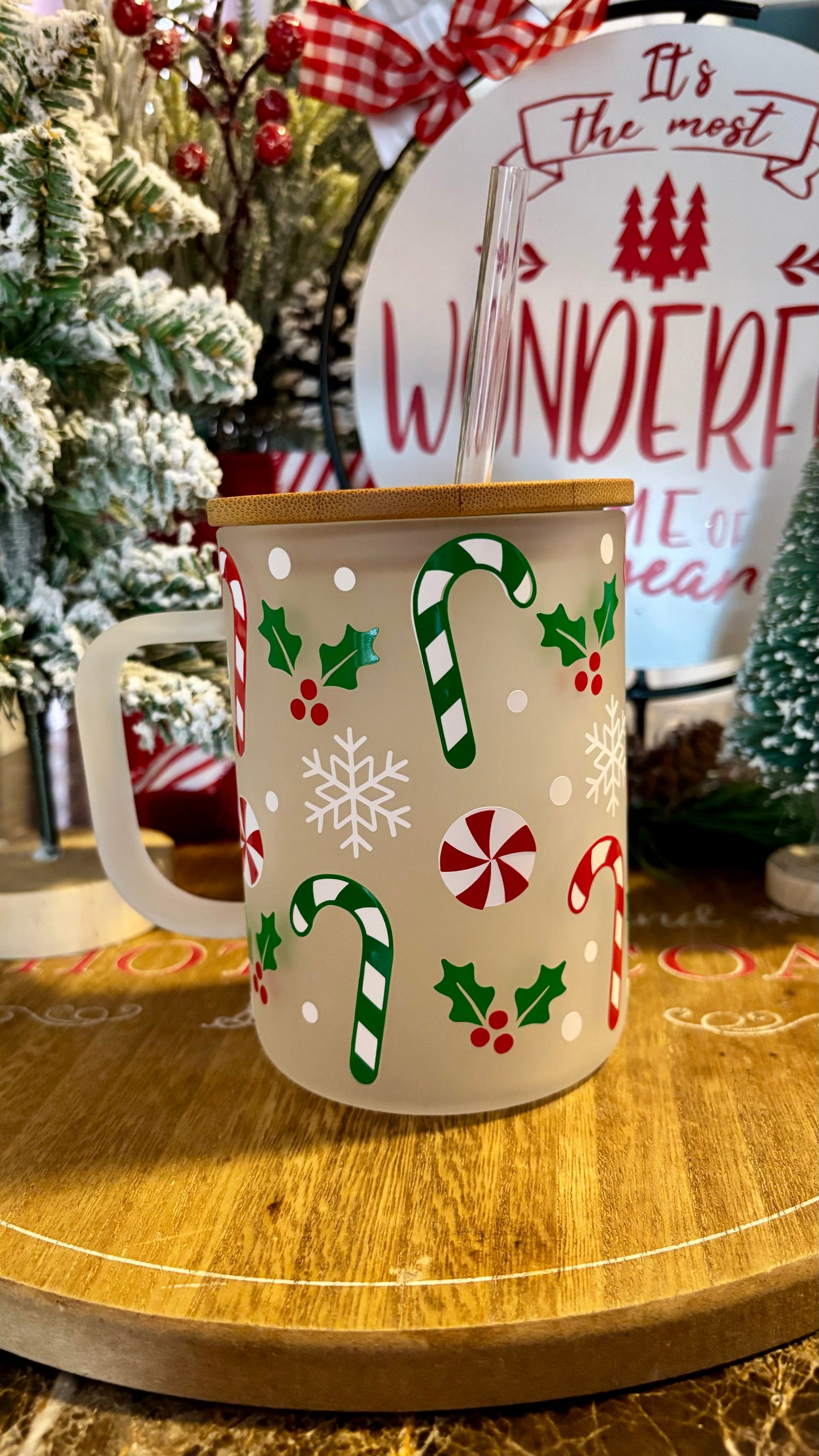 Christmas candy canes glass mug