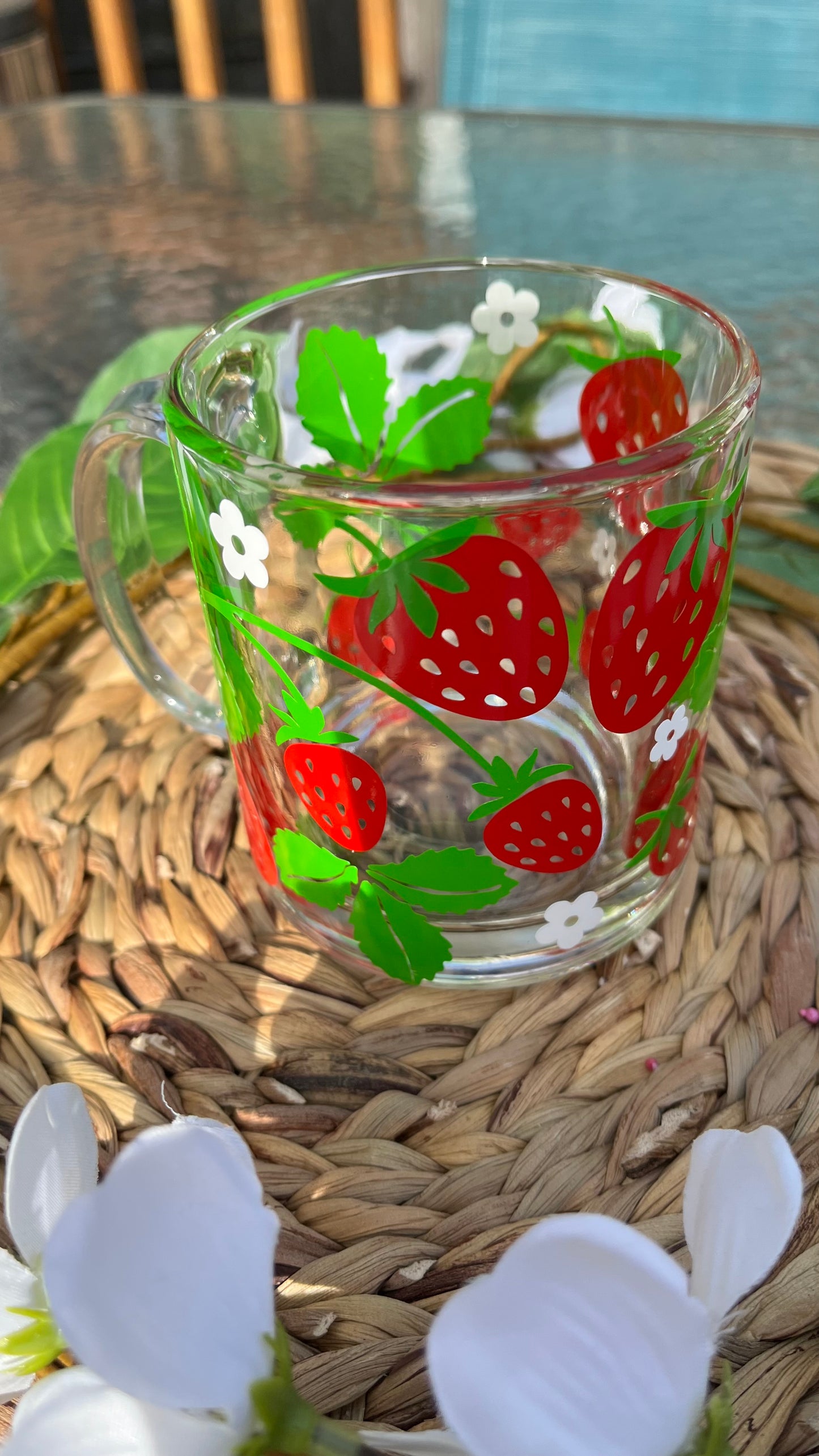 Strawberry flowers glass mug