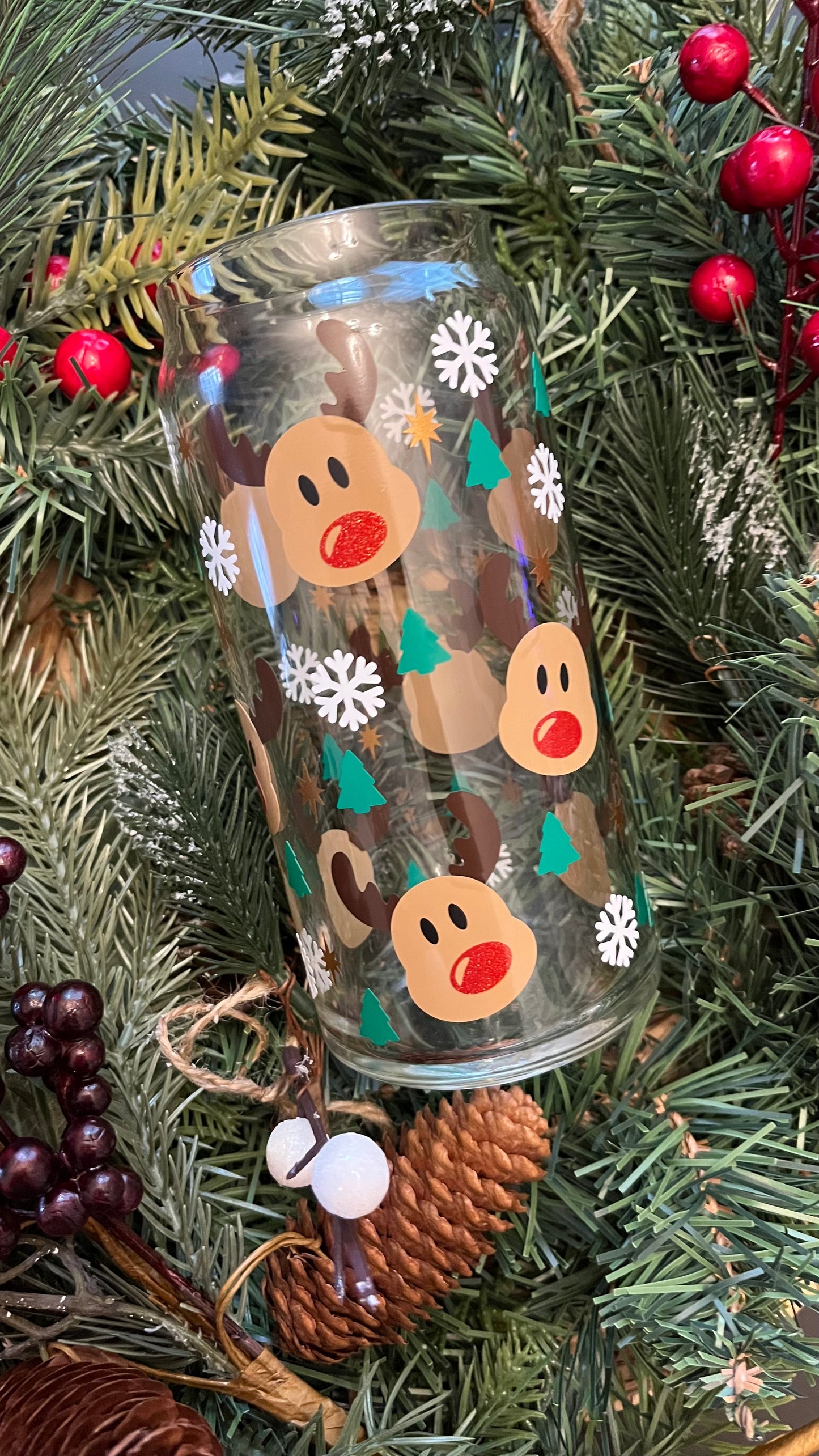 Cute Reindeer glass cup