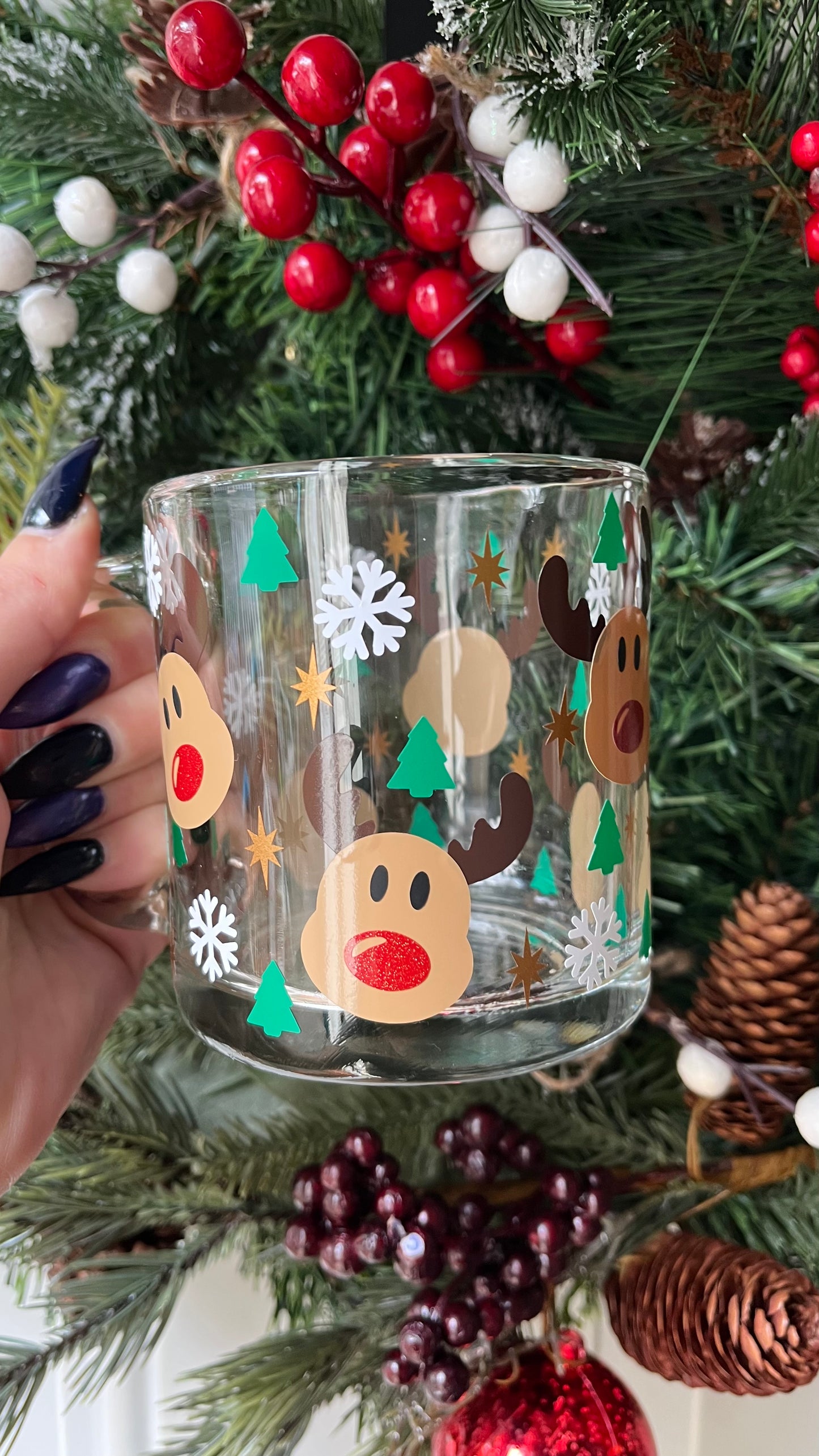 Cute Reindeer glass mug