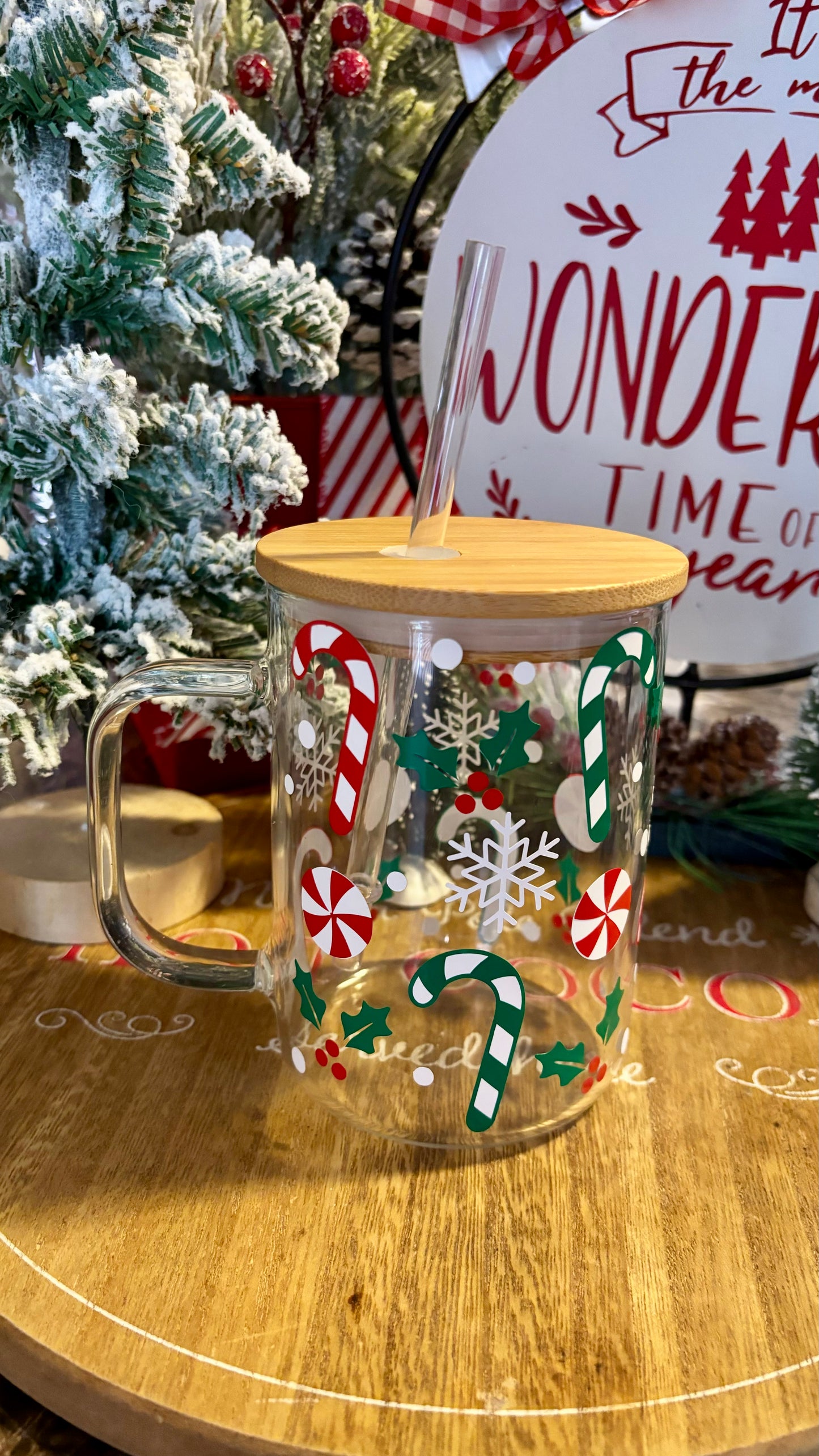 Christmas candy canes glass mug