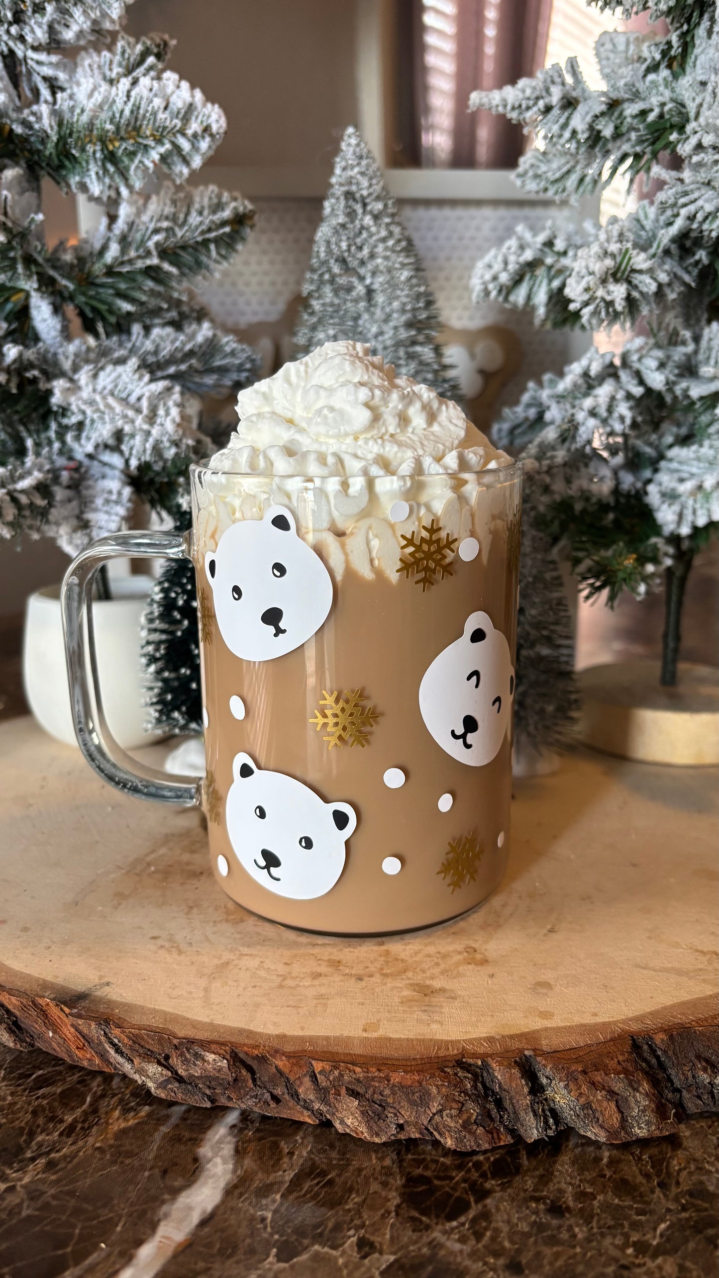 Winter polar bear glass mug