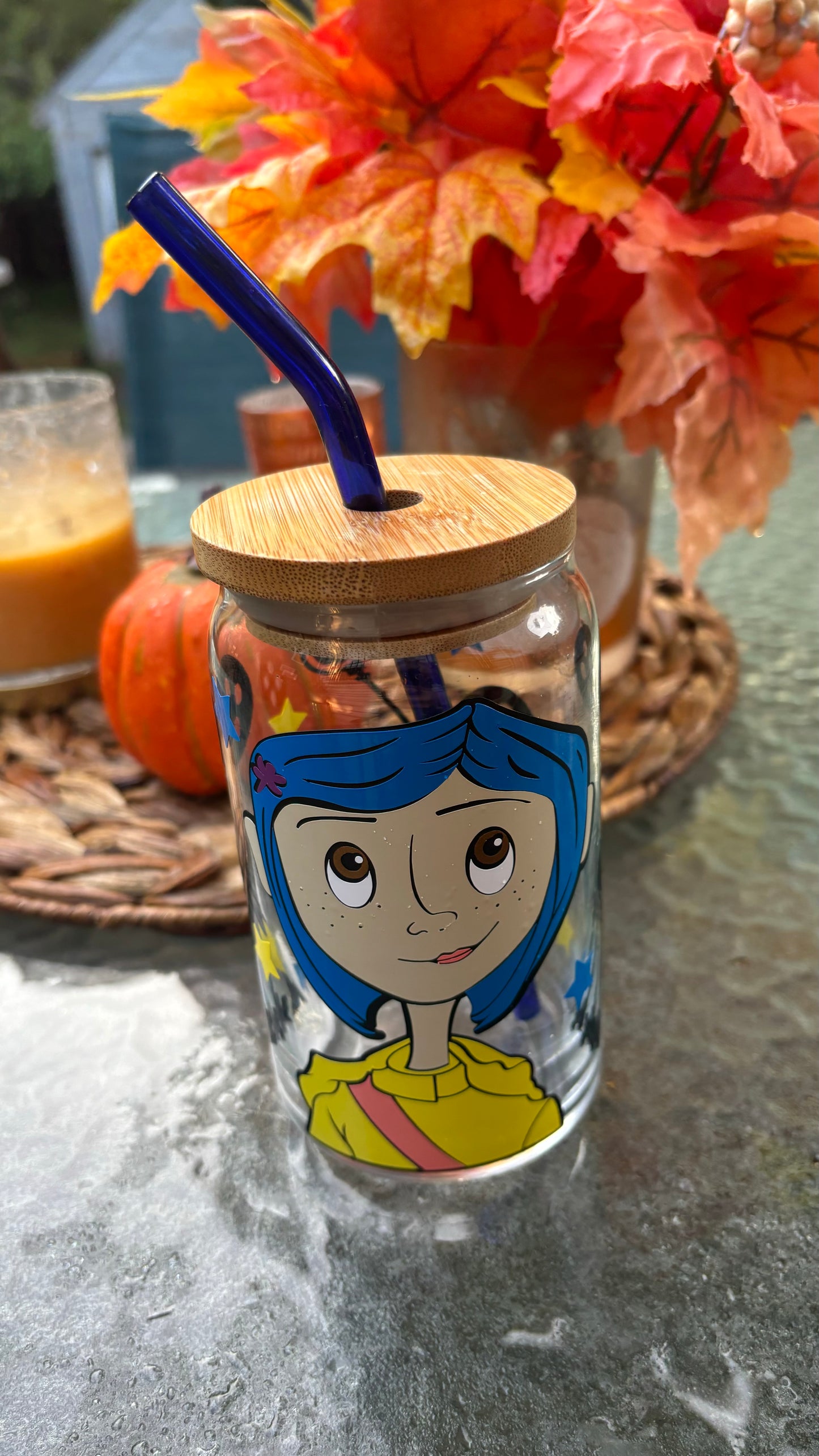 Coraline inspired glass cup