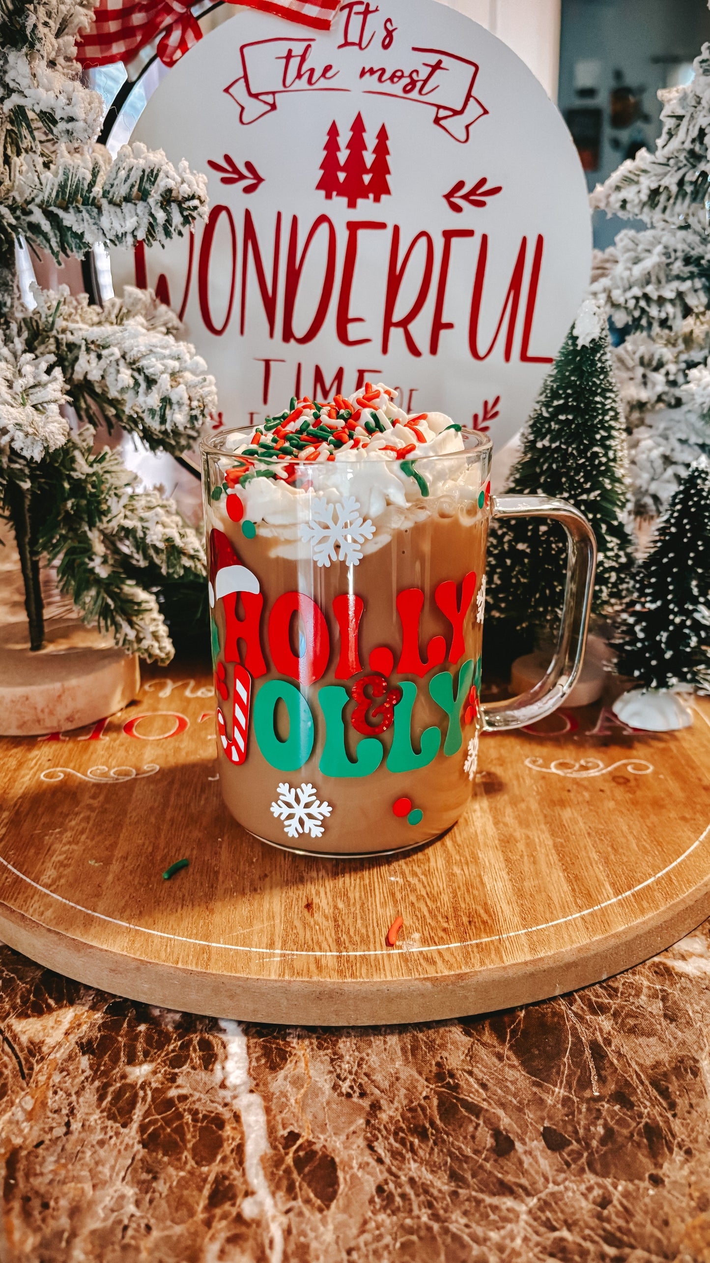 Holly jolly 16oz glass mug