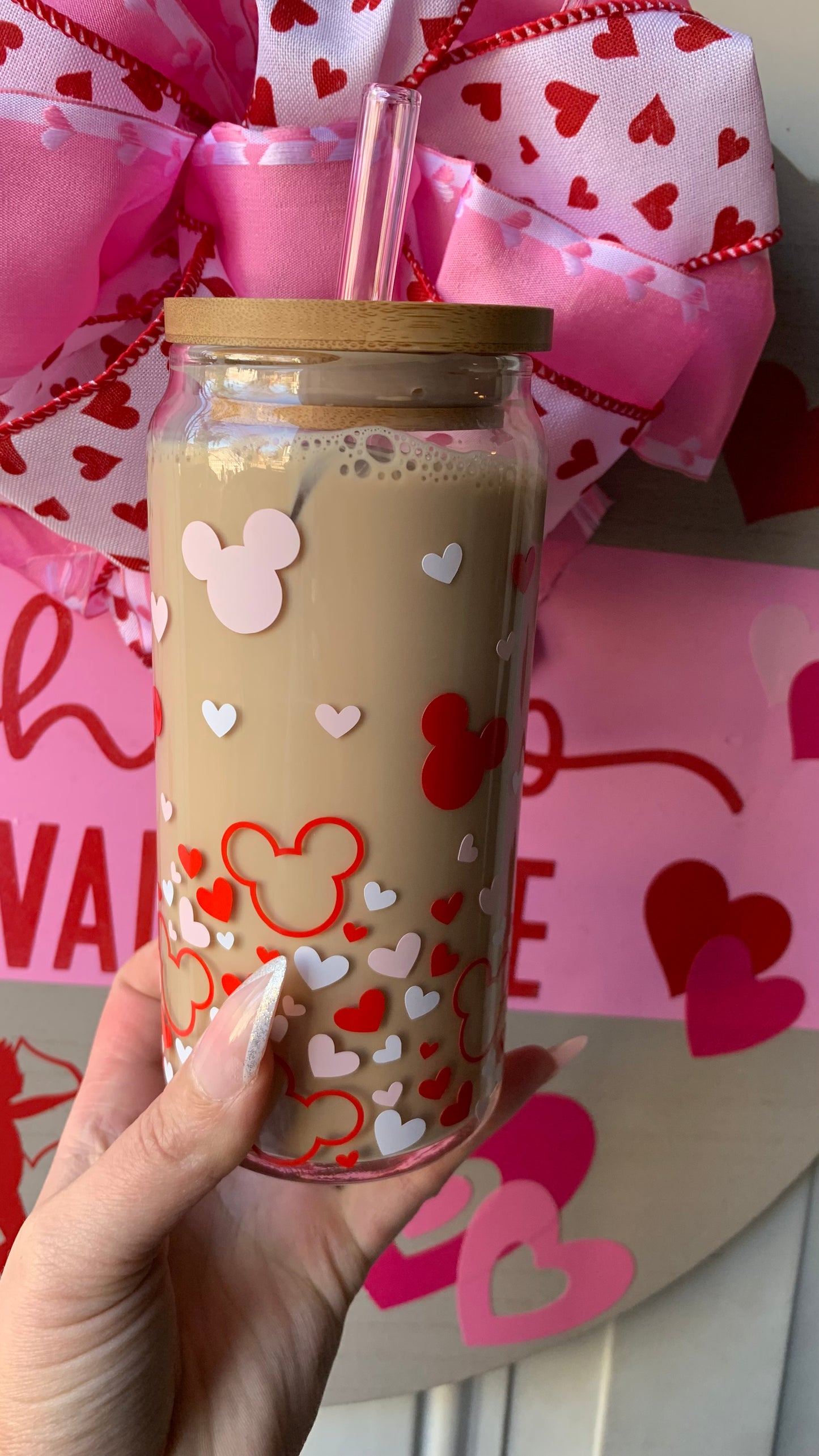 Mouse ears and hearts glass cup