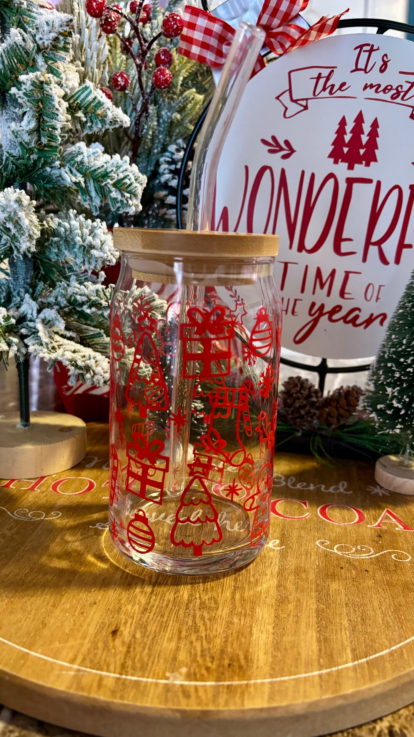 Christmas doodles glass cup