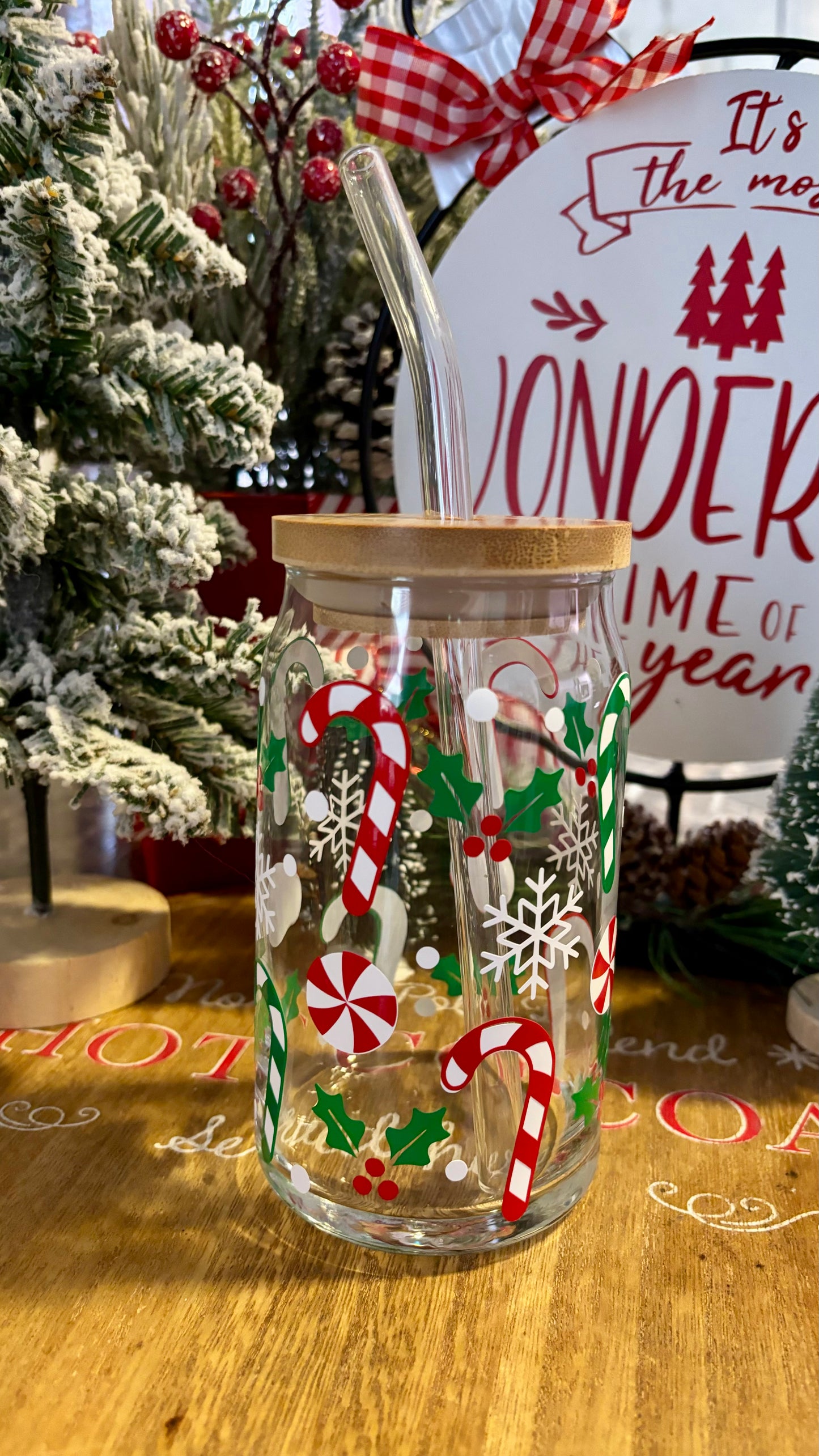 Christmas candy canes glass cup