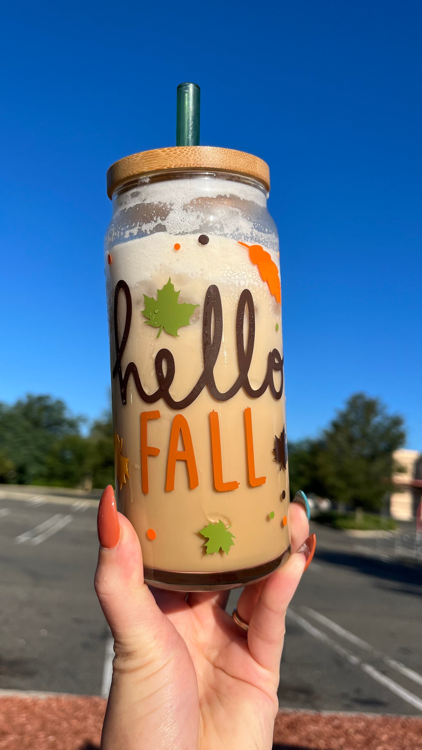 Hello fall glass cup