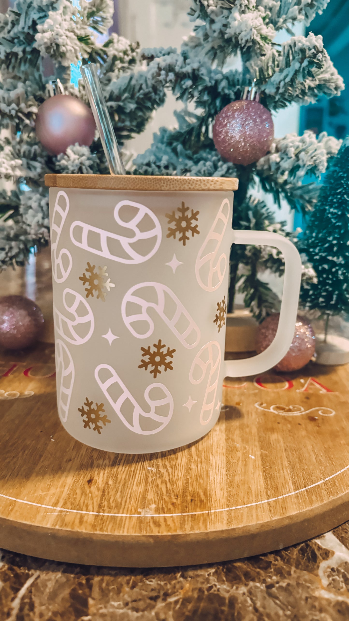 Pinkmas candy canes frosted mug