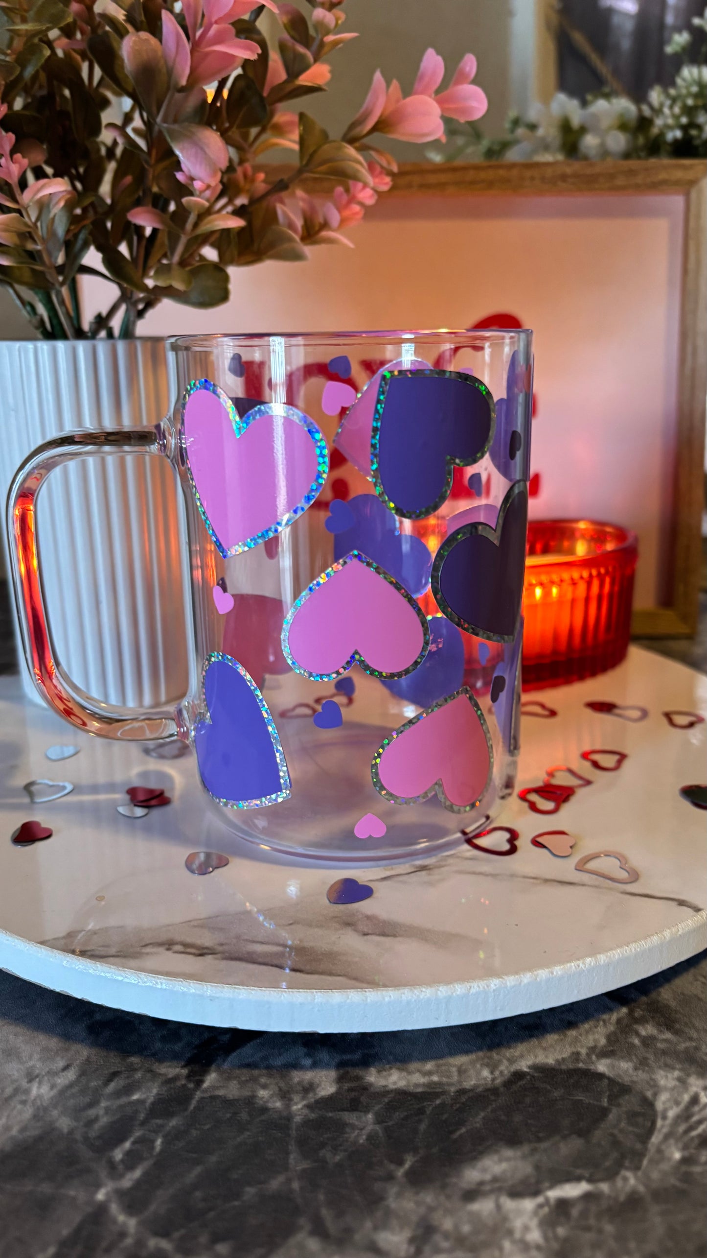 Cute Hearts glass mug