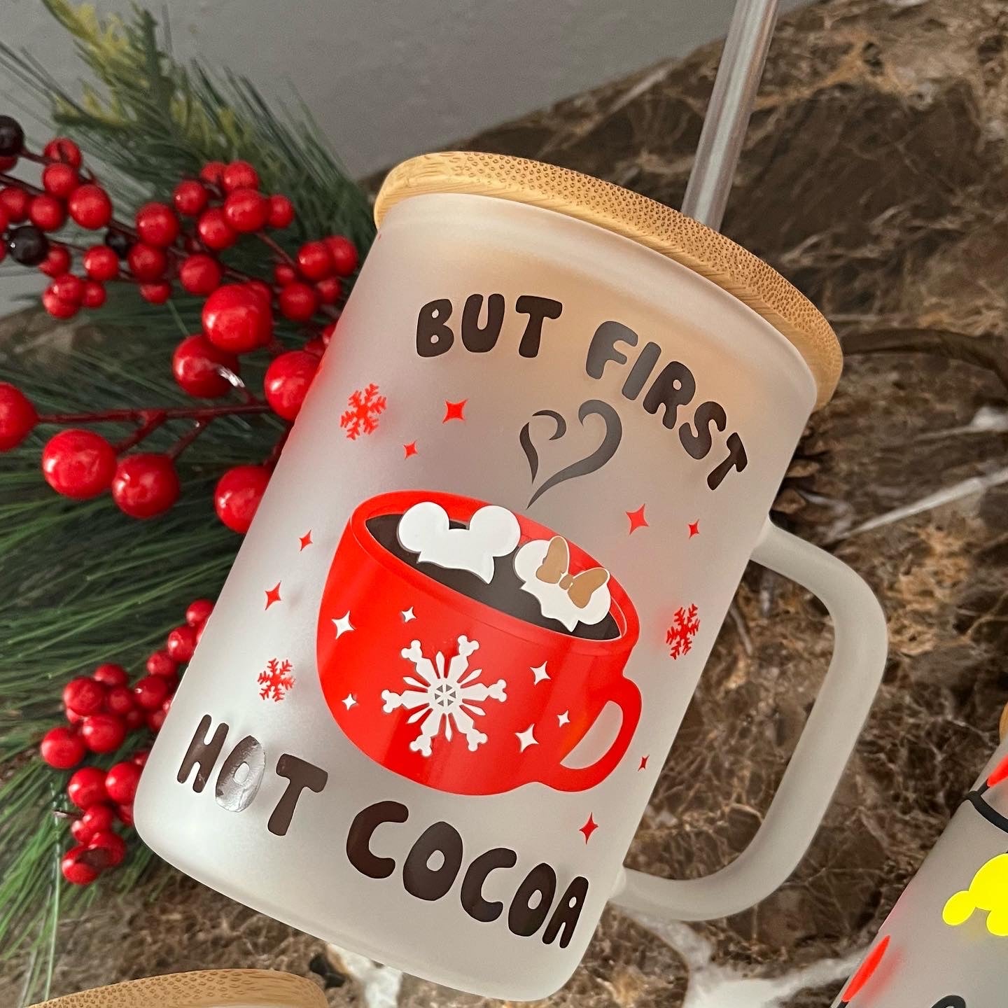 But first hot cocoa frosted glass mug