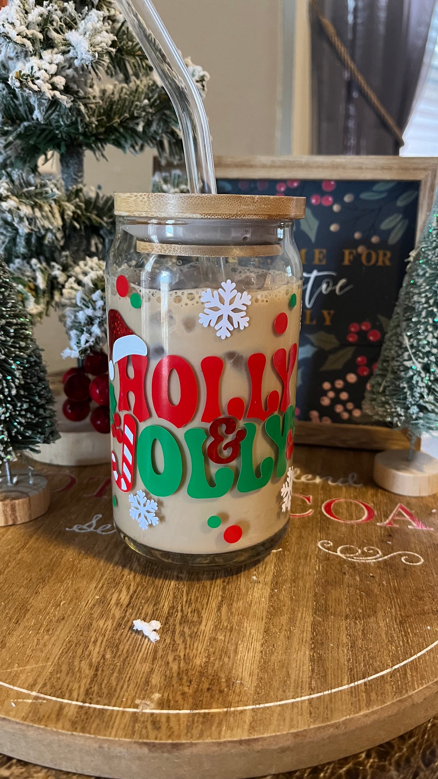 Holly jolly glass cup