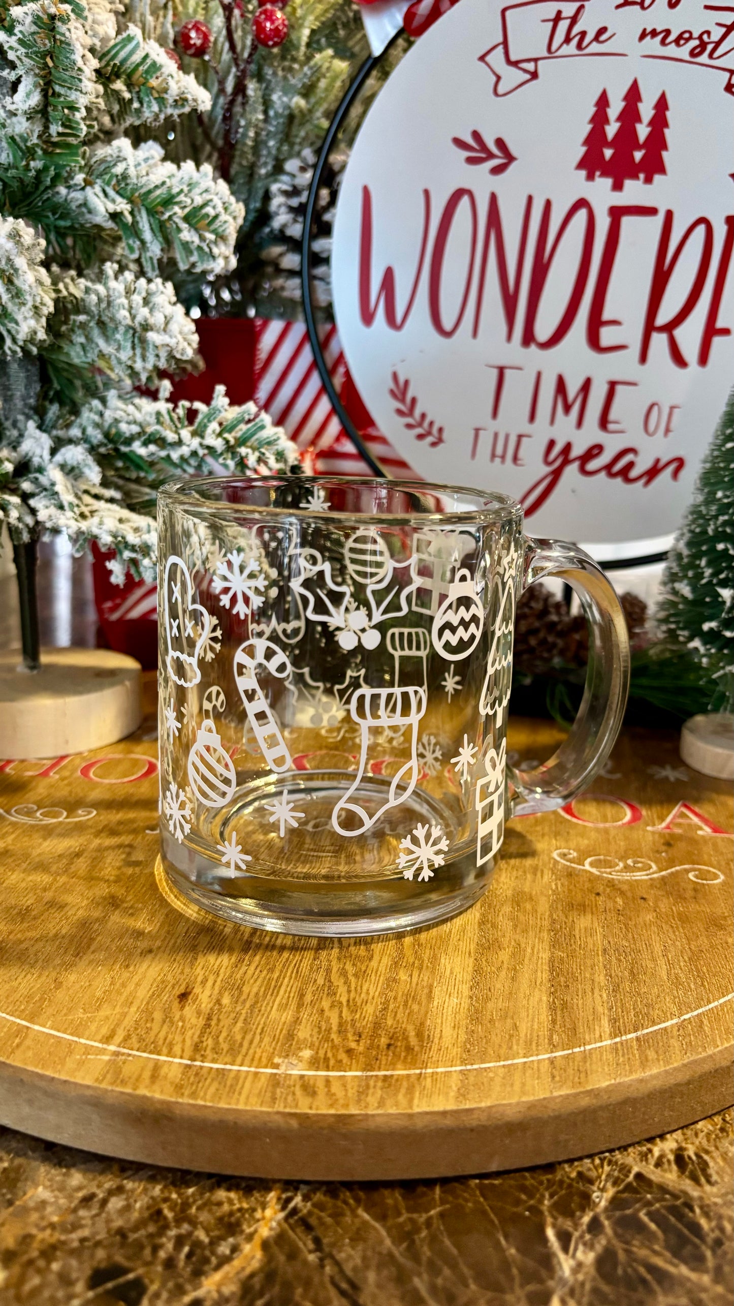 Christmas doodles glass mug