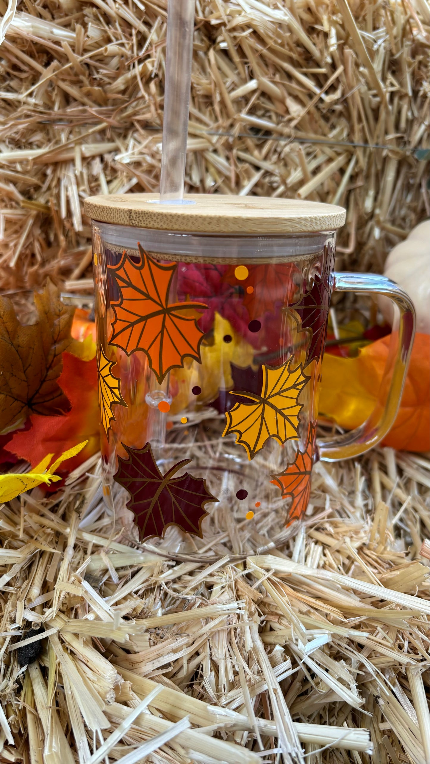 Fall leaves glass mug