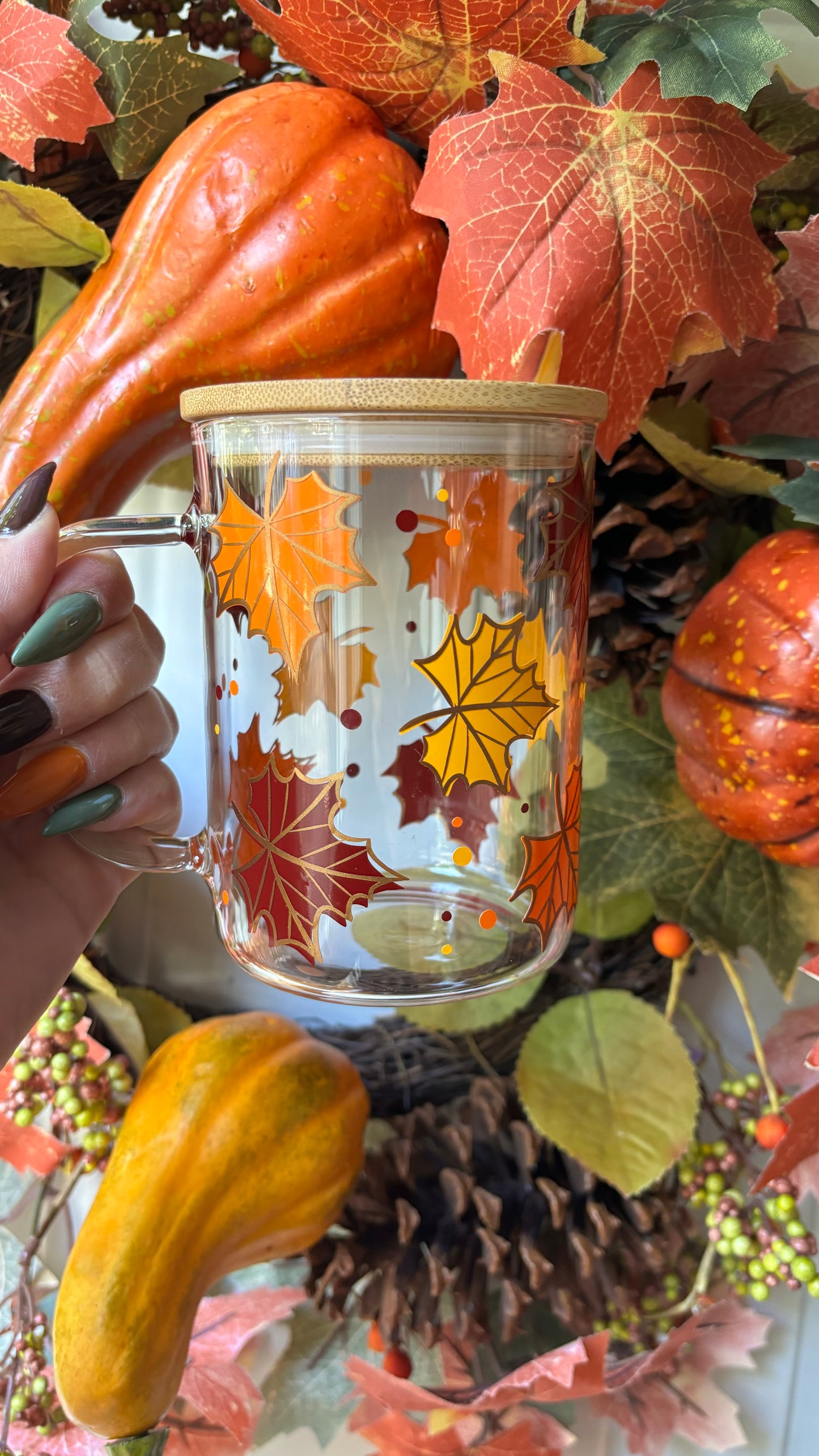 Fall leaves glass mug