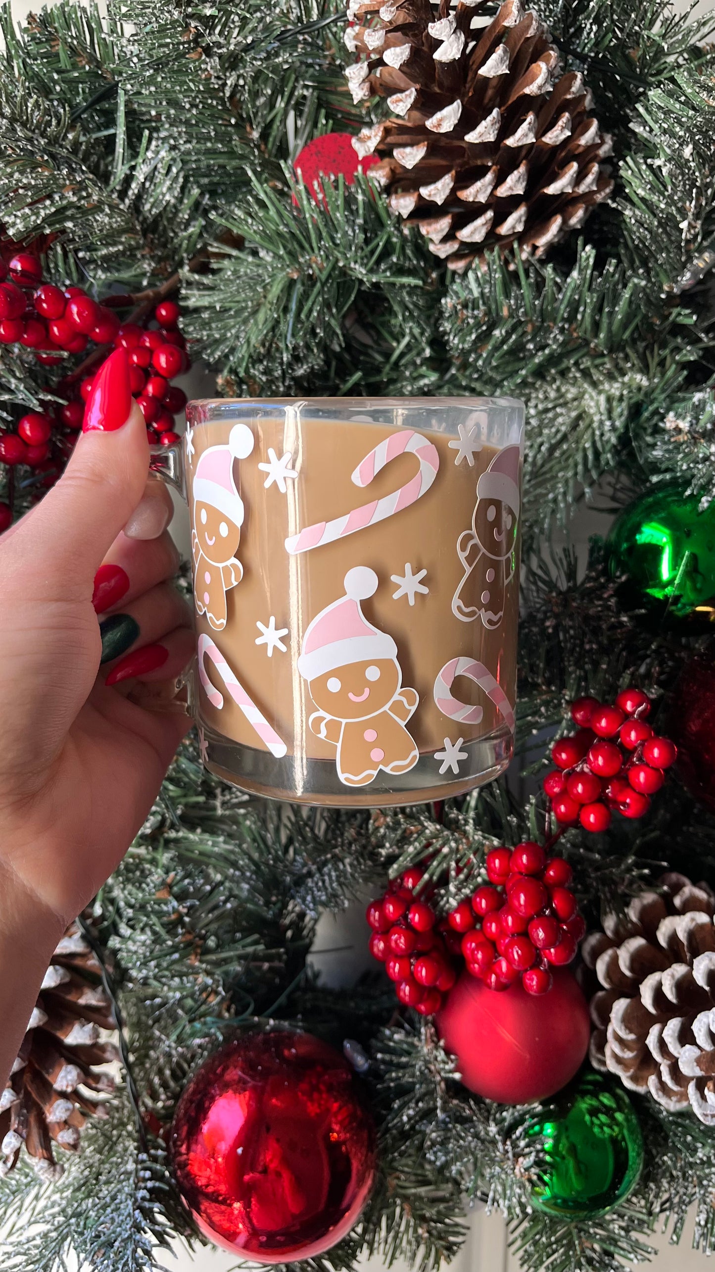 Pink gingerbread glass mug