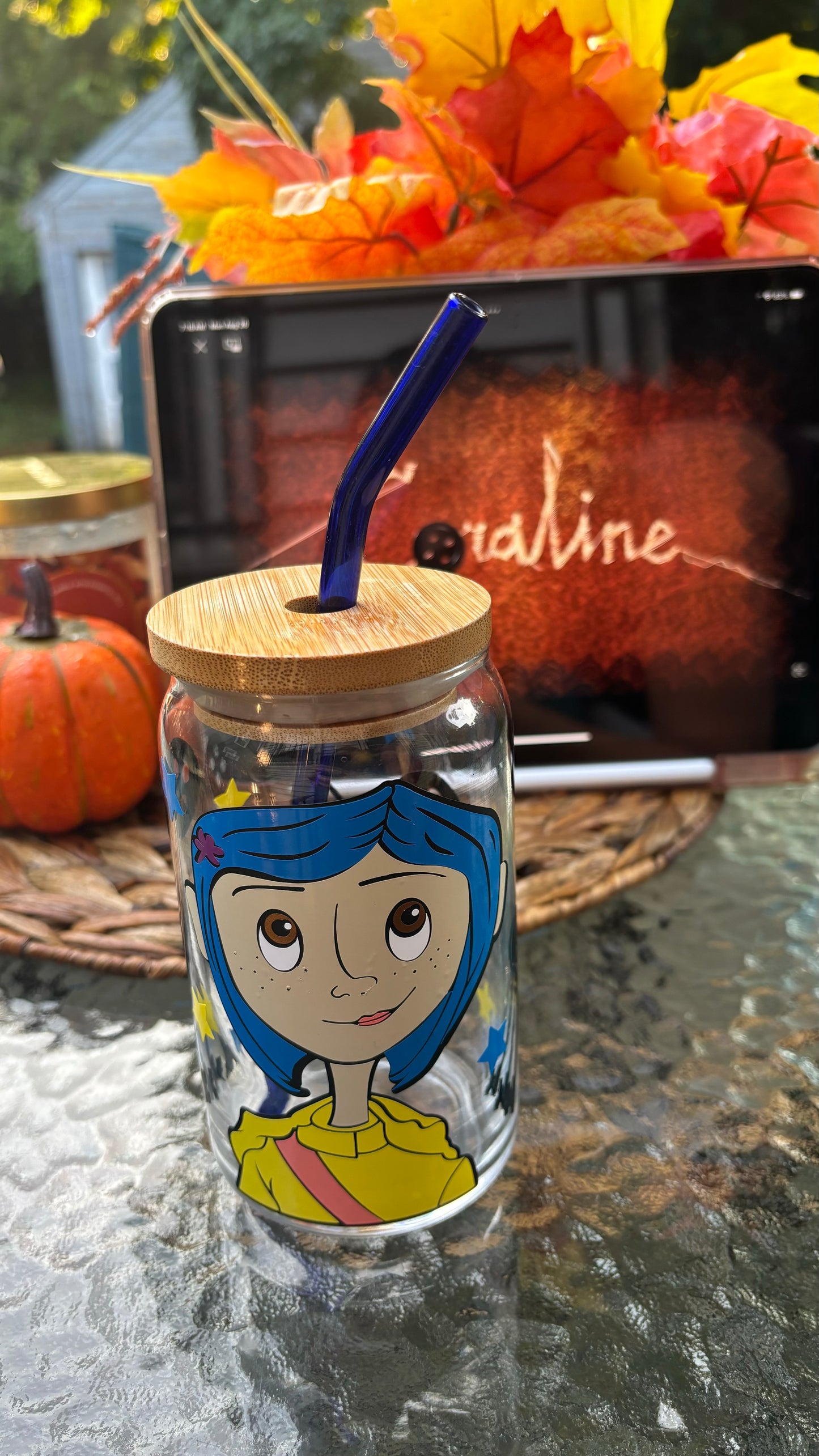 Coraline inspired glass cup