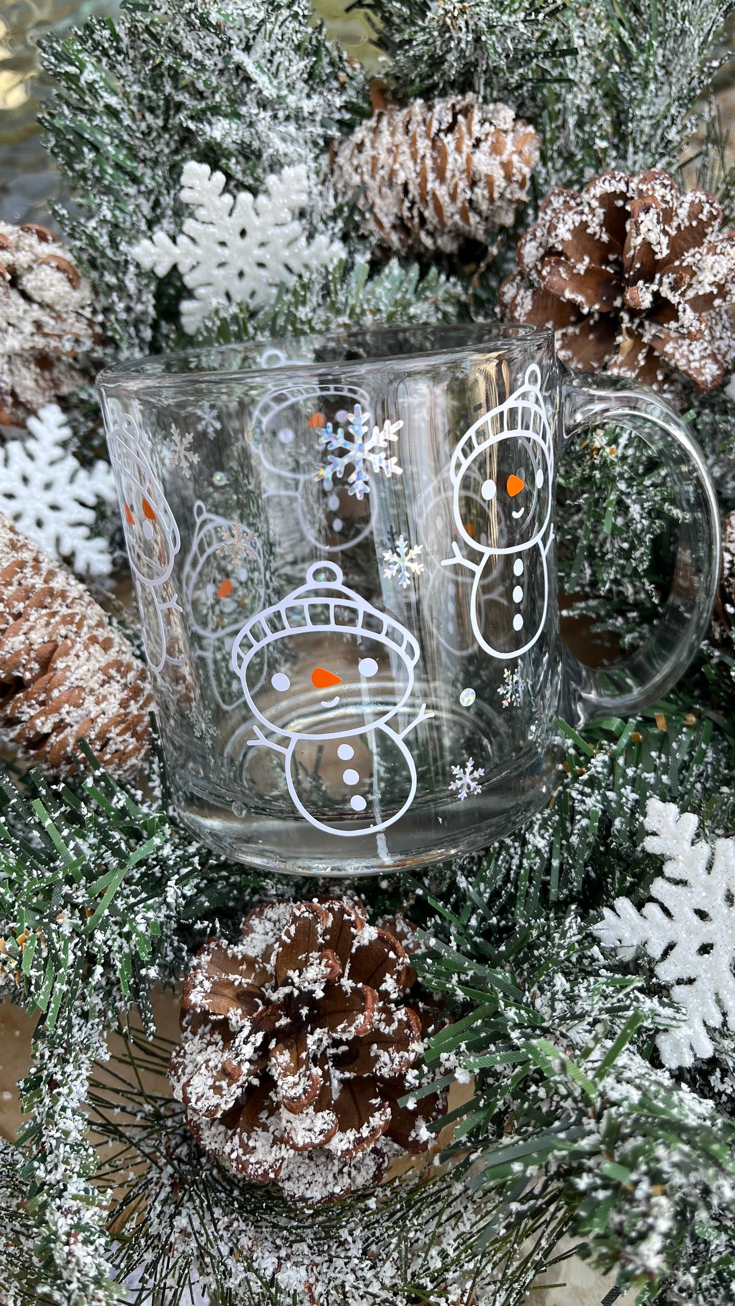 Cute snowman glass mug