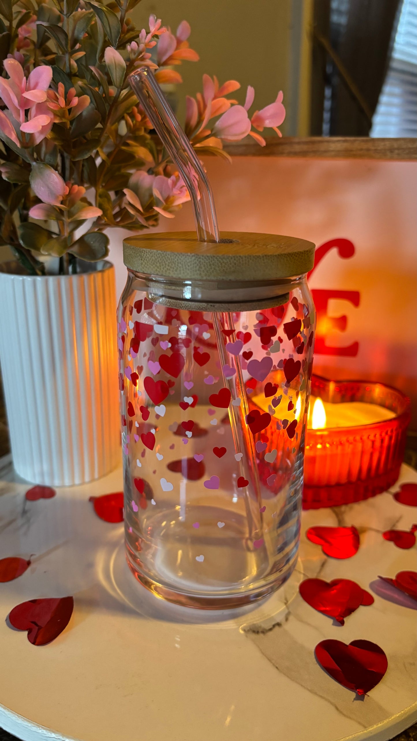 Valentines hearts glass cup