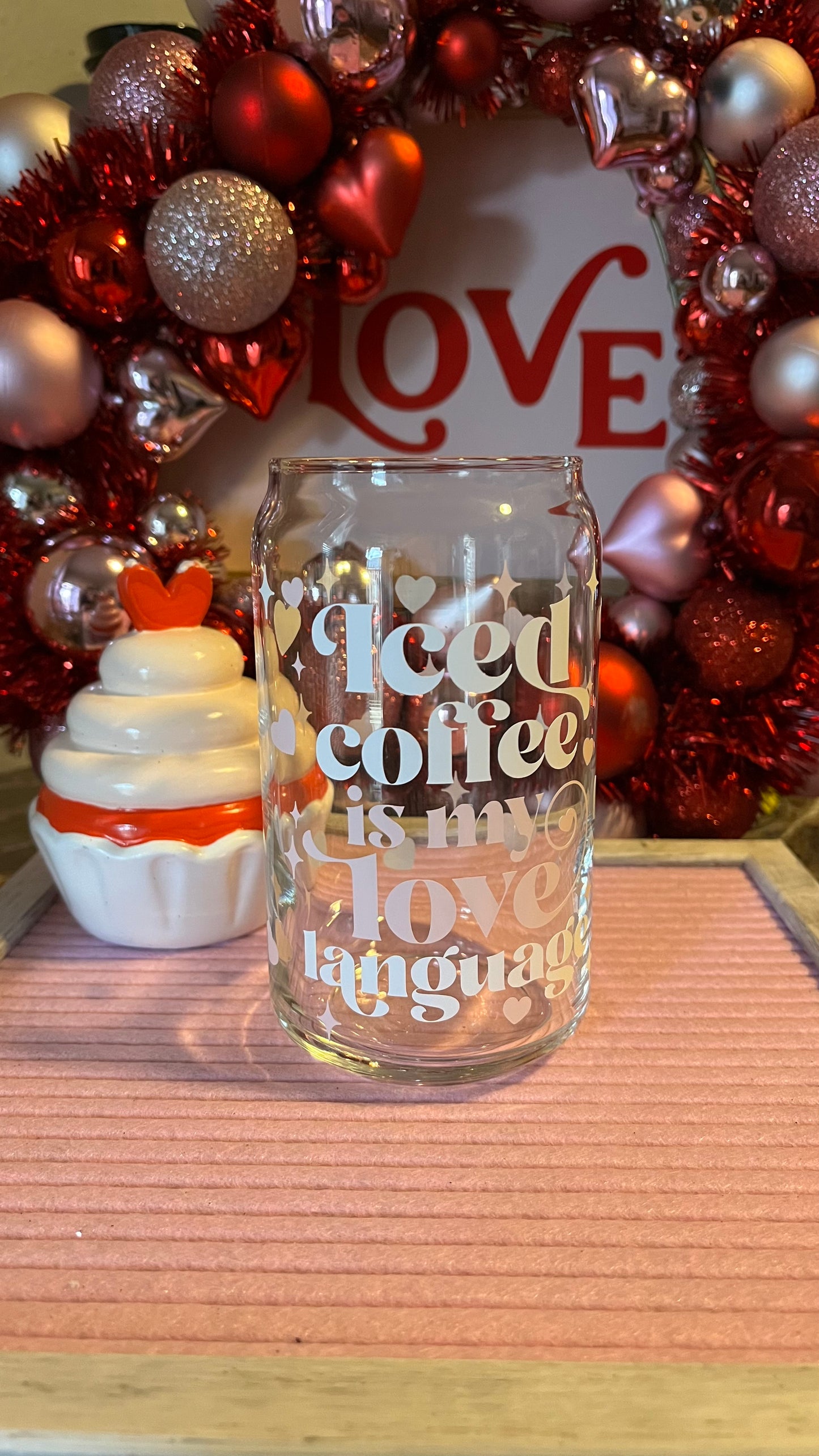 Iced coffee love language glass