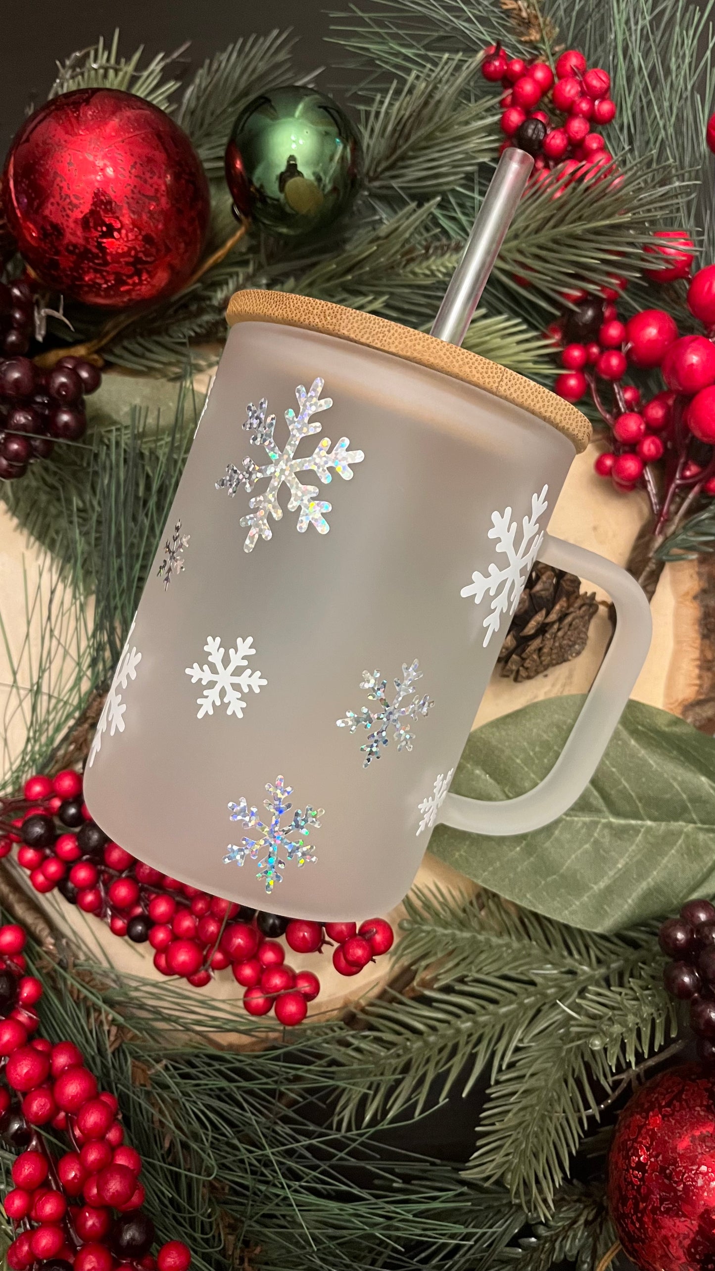 Snowflakes frosted glass mug