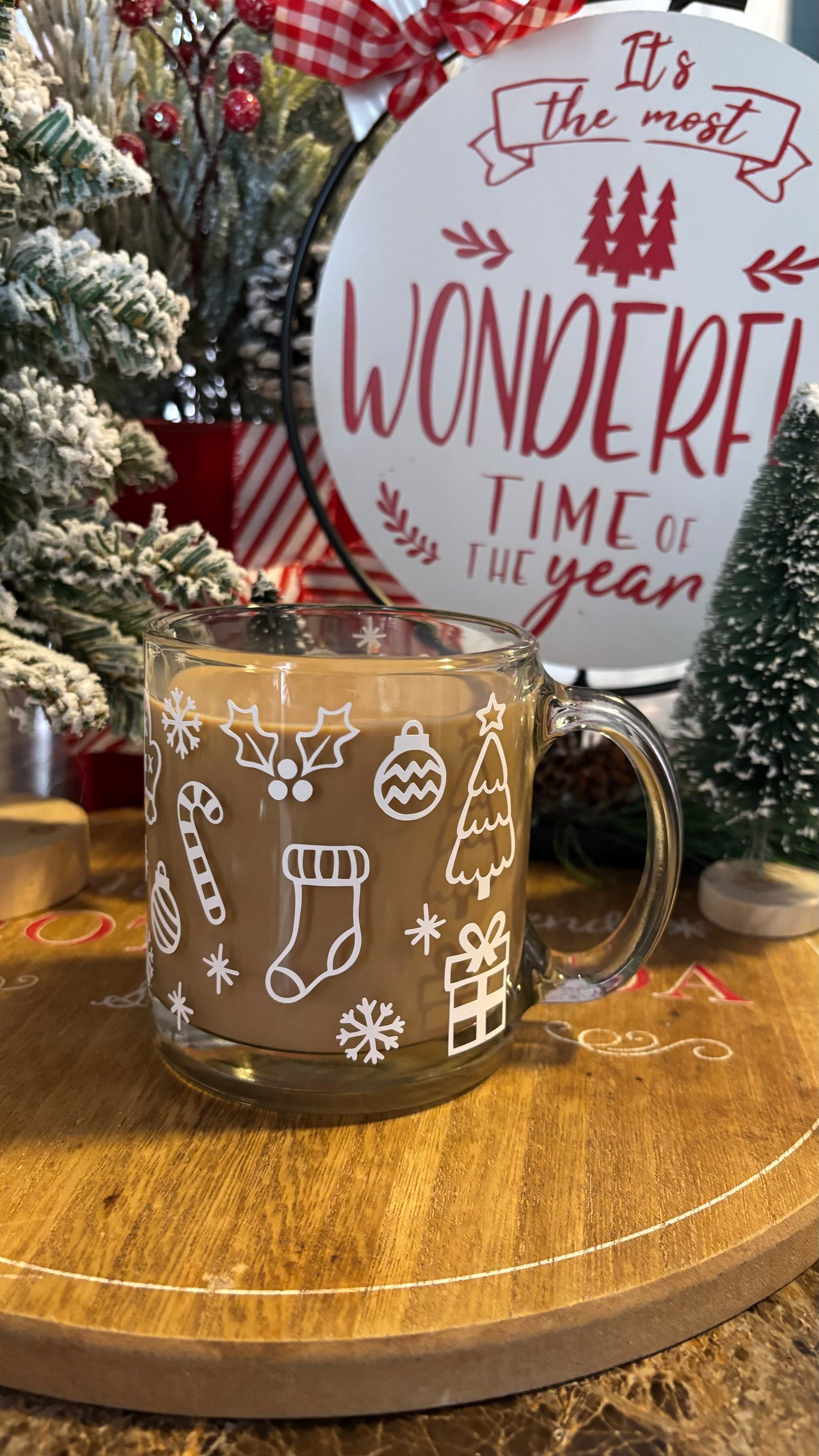 Christmas doodles glass mug