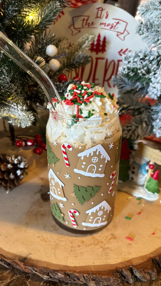 Christmas Gingerbread house glass cup