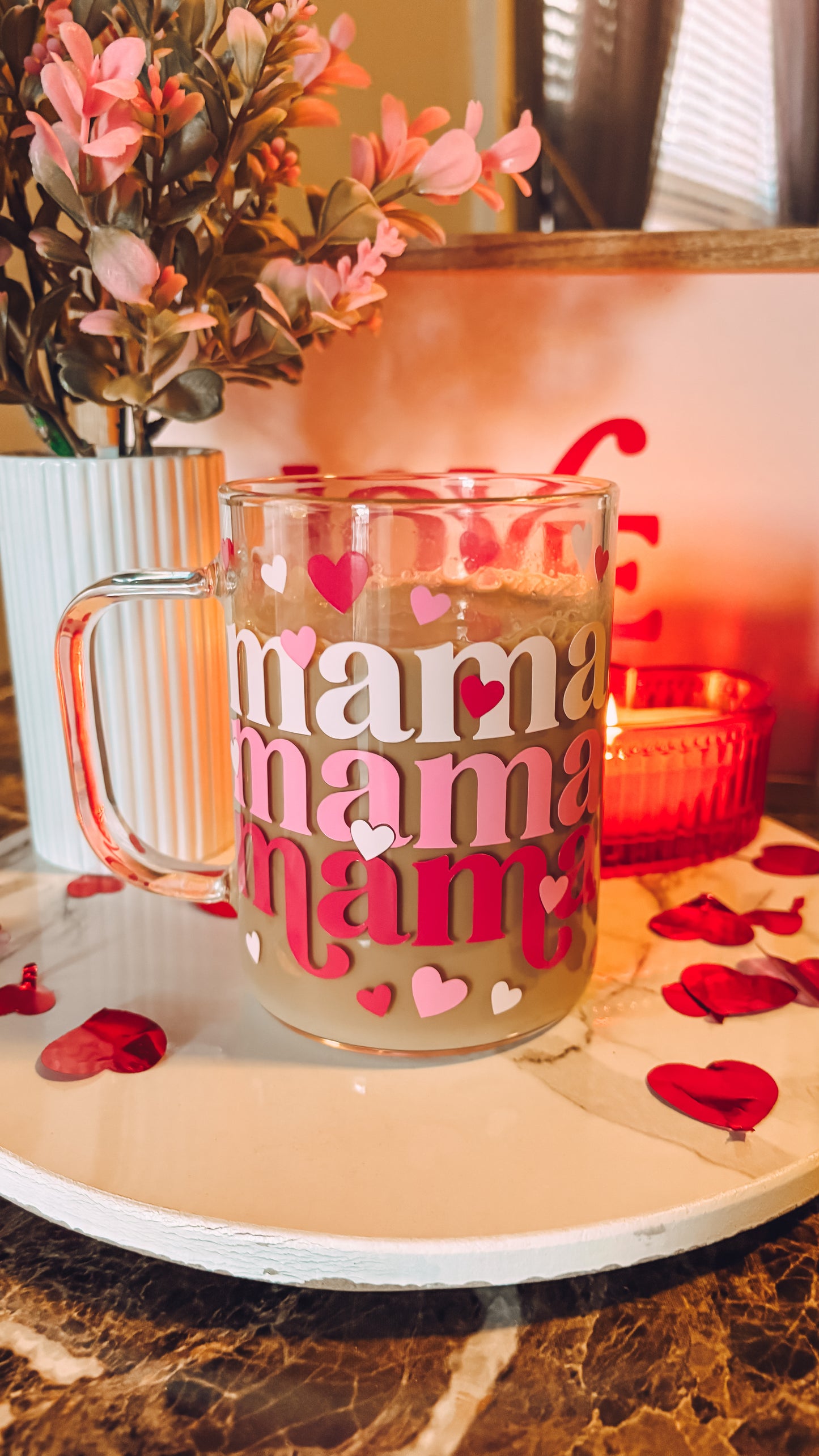 Mama hearts 16oz glass mug