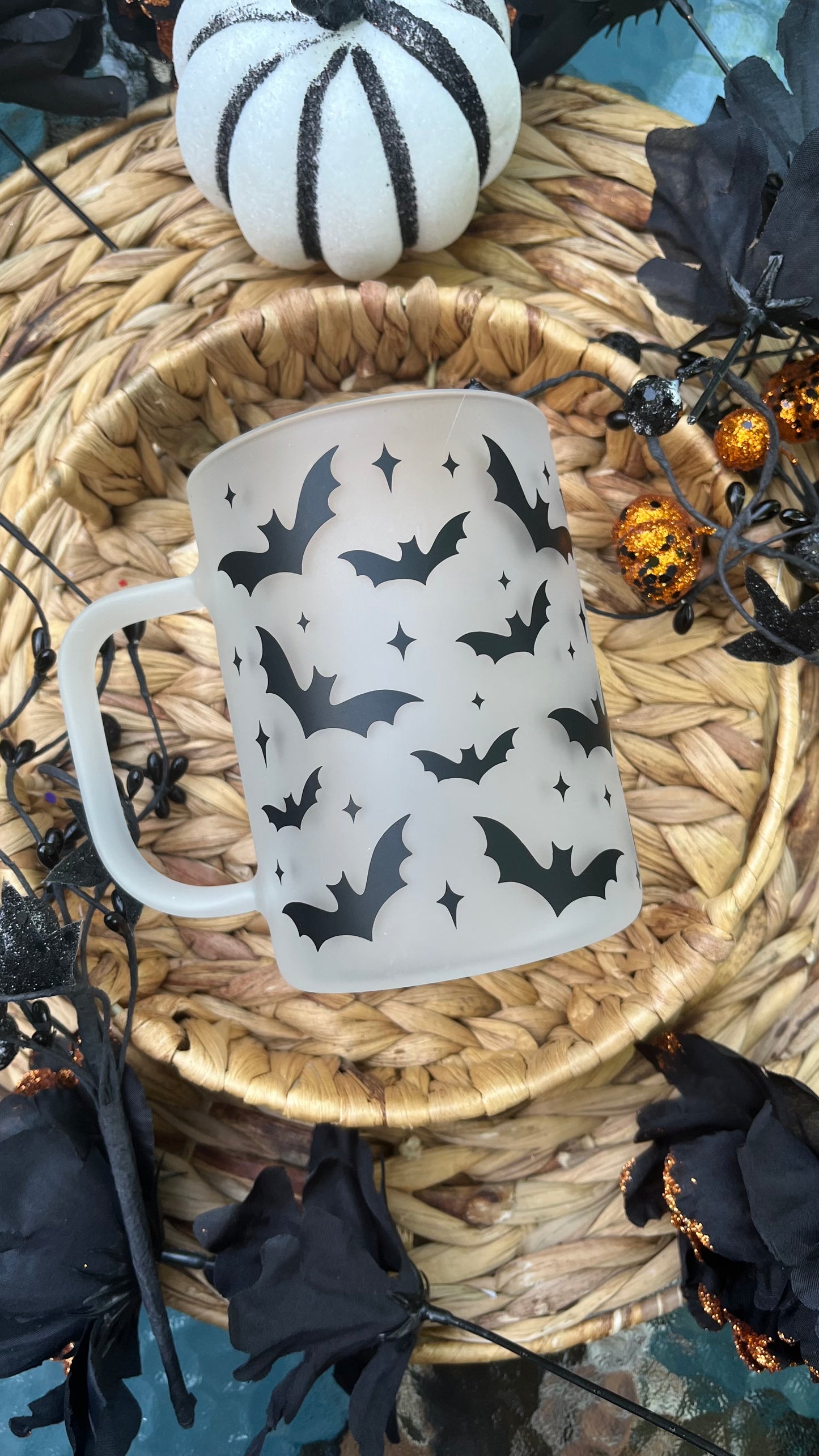 Spooky bats frosted glass mug