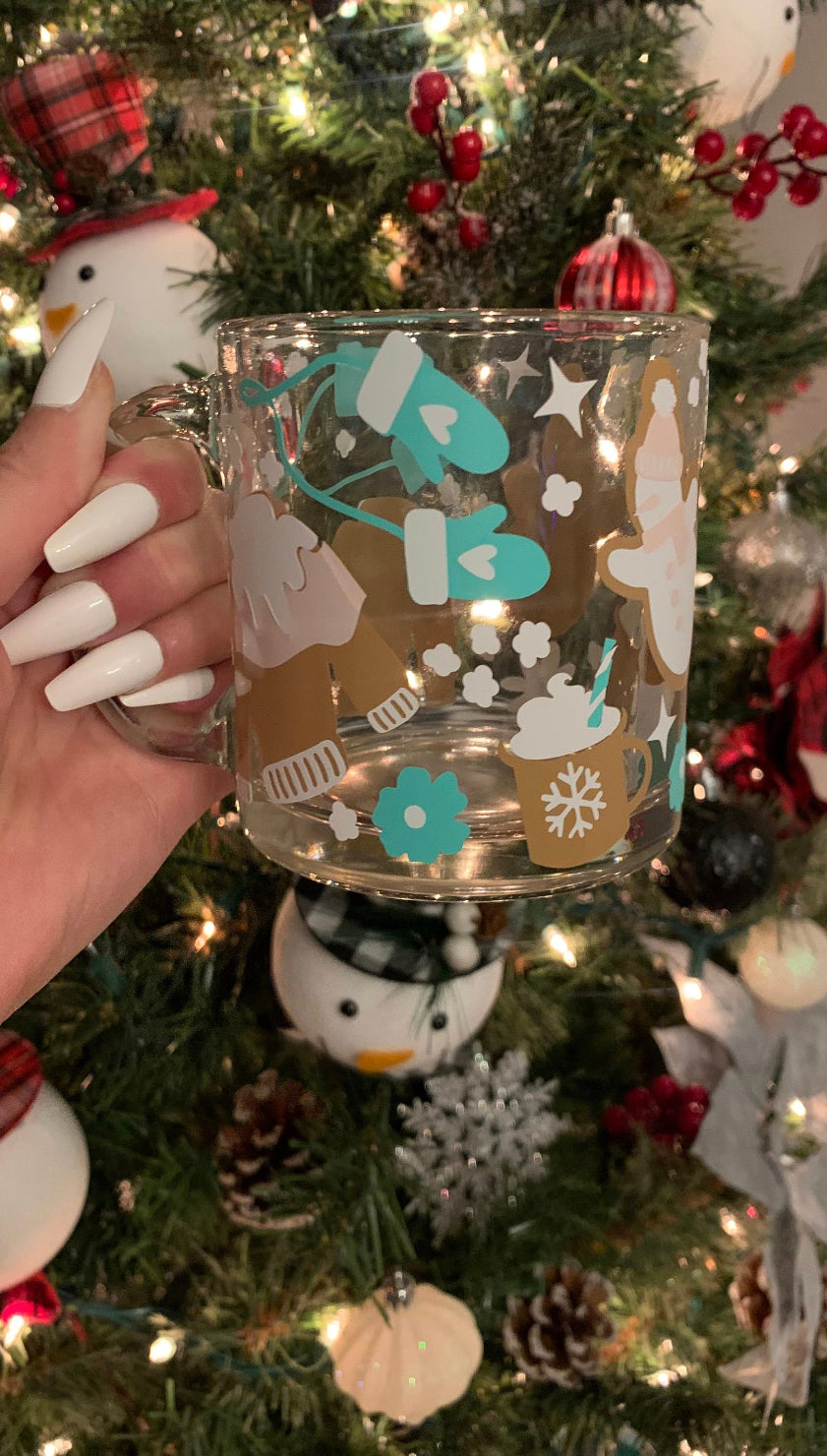 Boho winter  glass mug