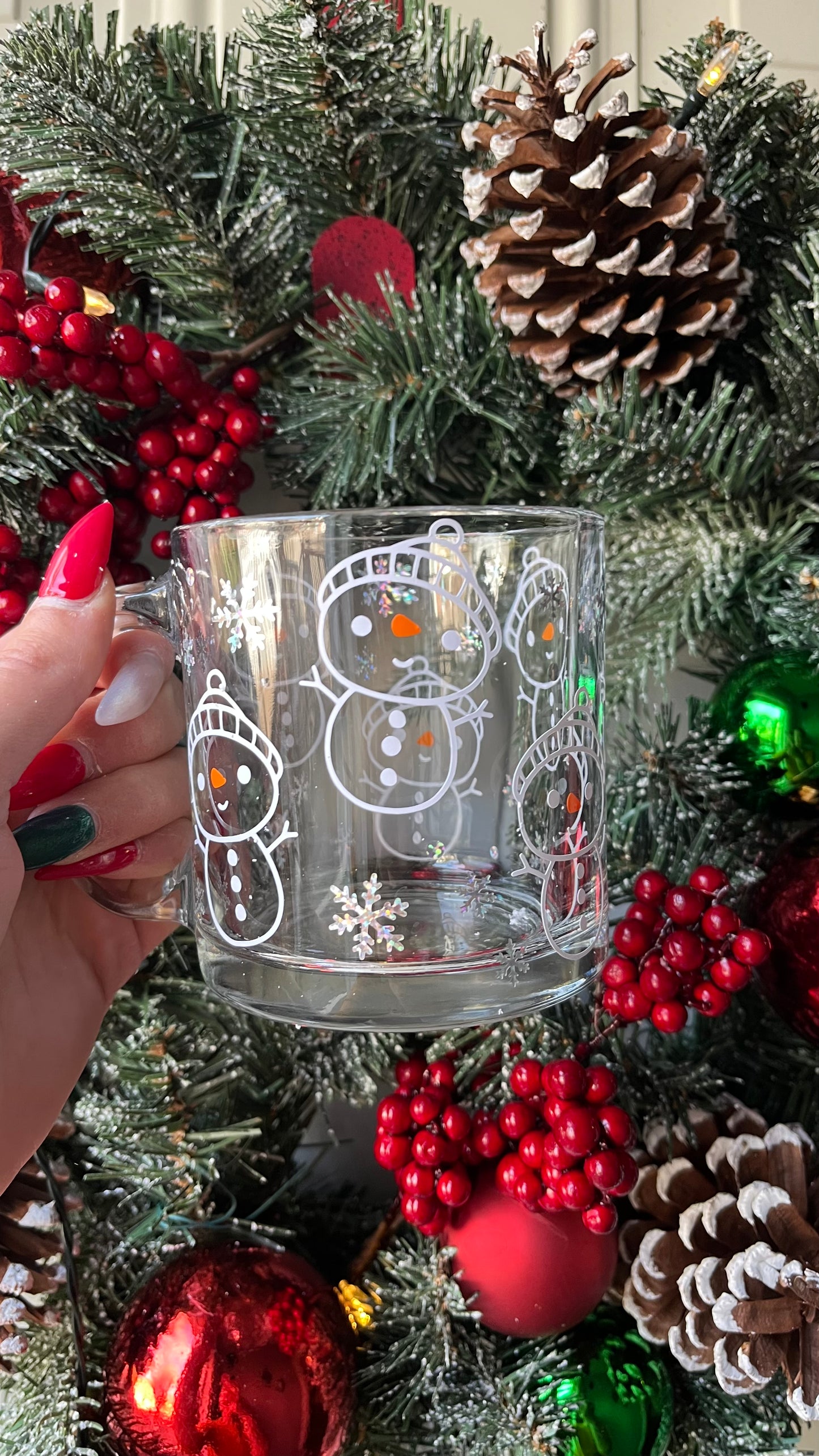 Cute snowman glass mug