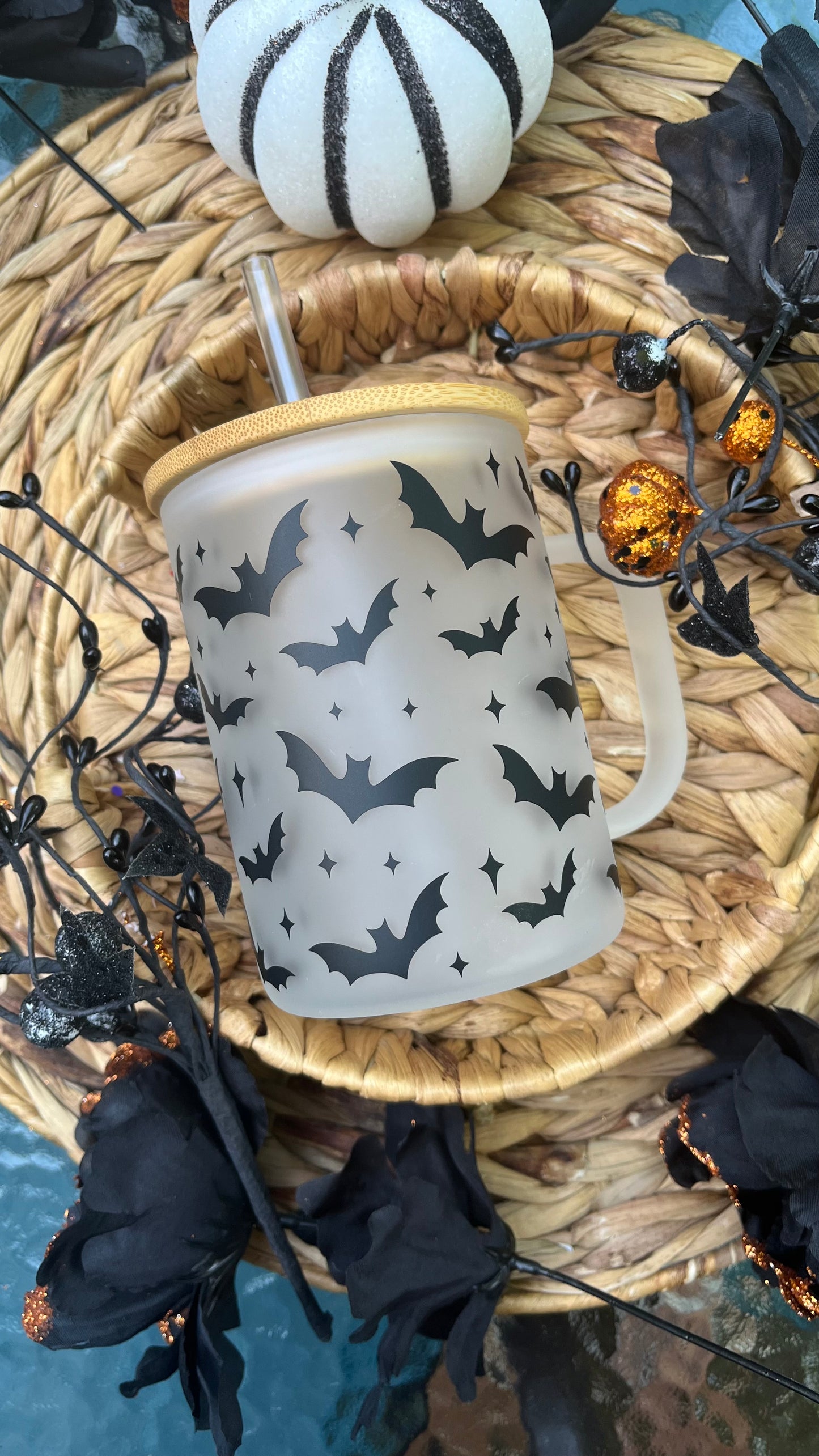 Spooky bats frosted glass mug