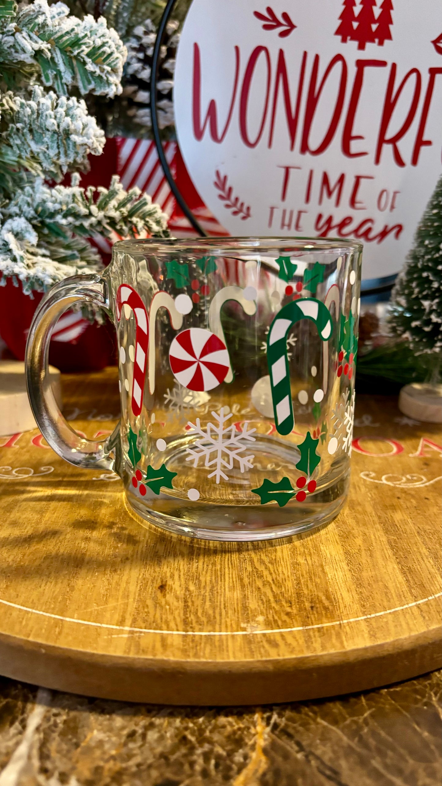 Candy cane Christmas glass mug