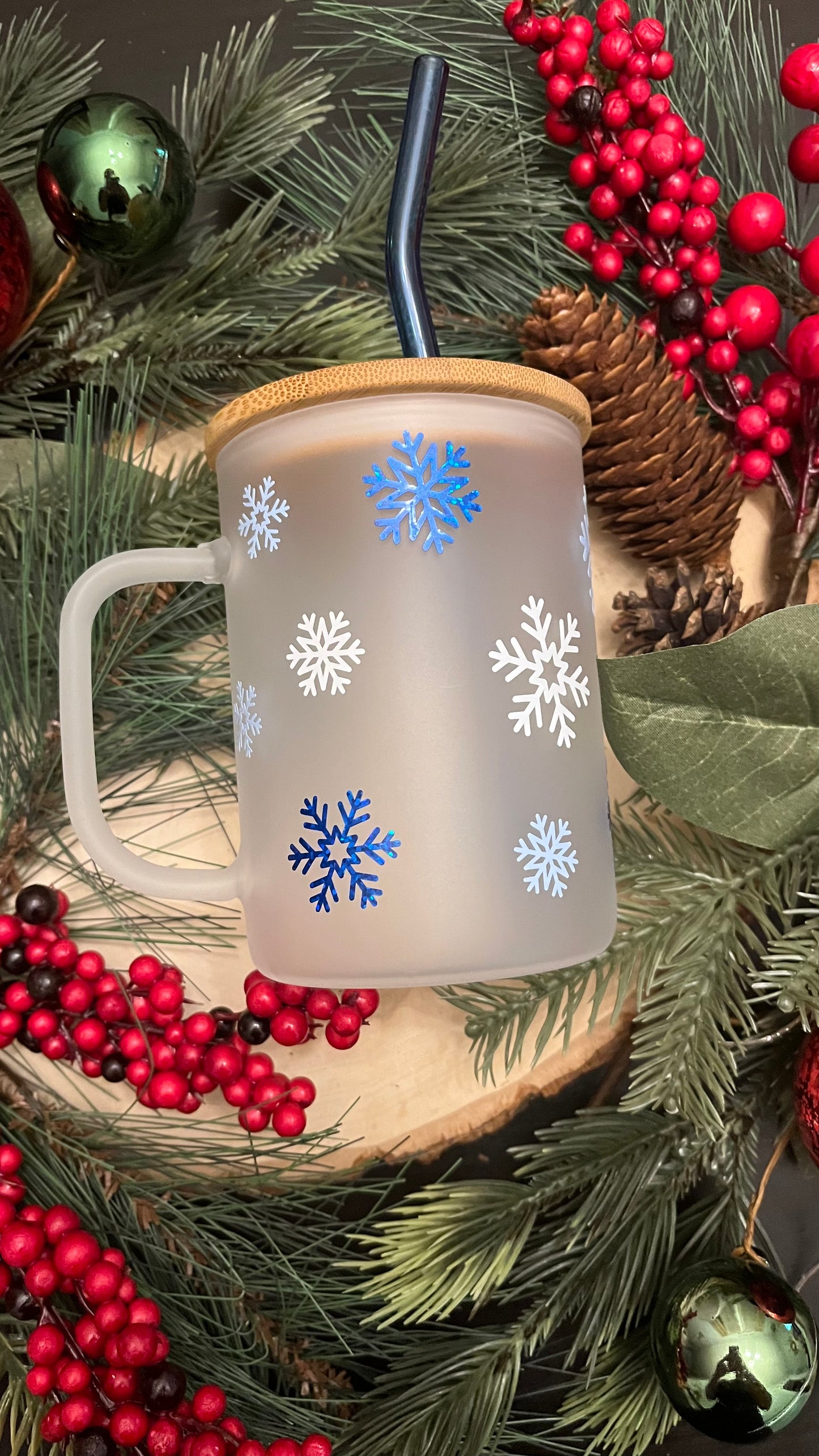 Snowflakes frosted glass mug