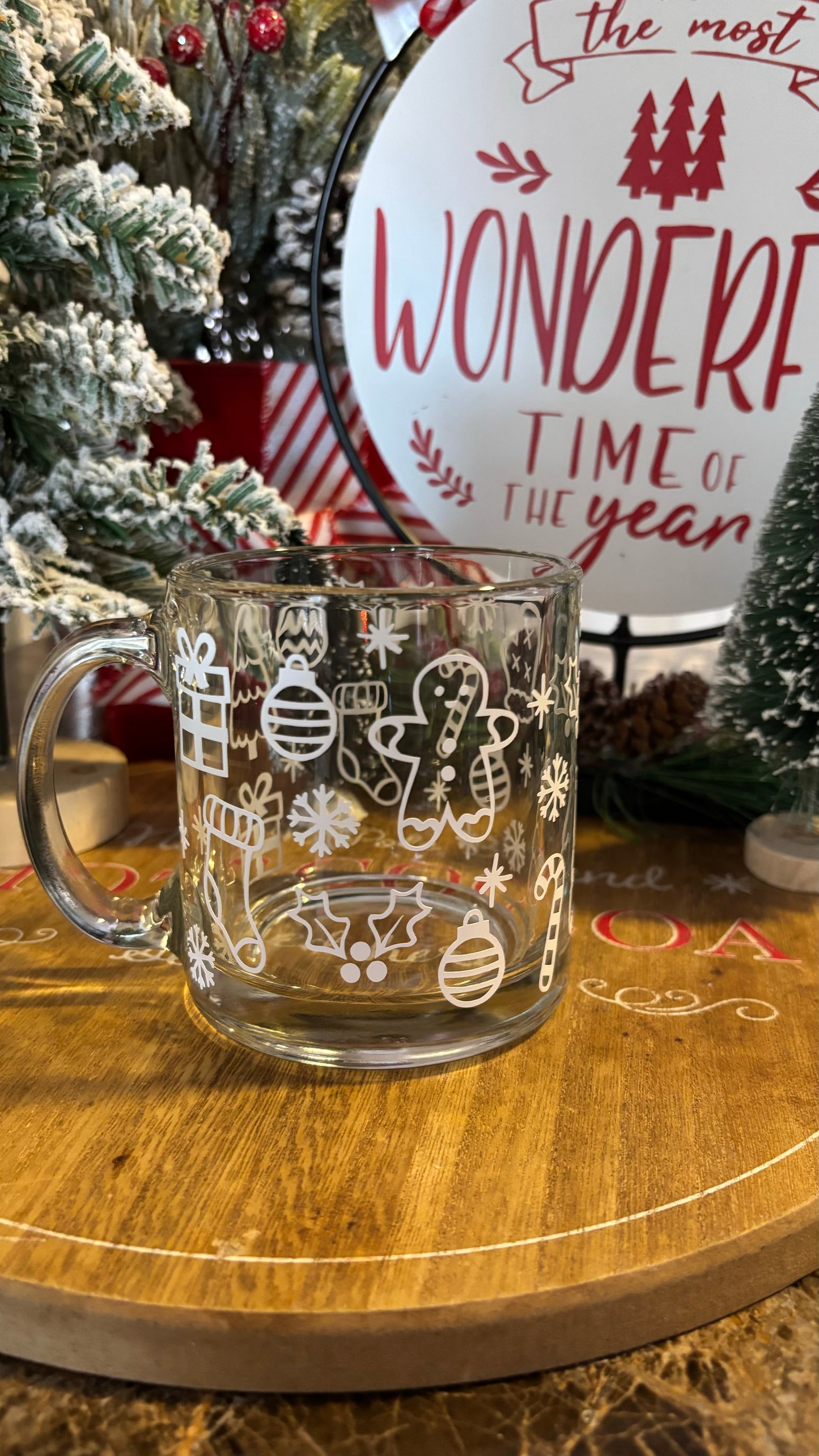 Christmas doodles glass mug