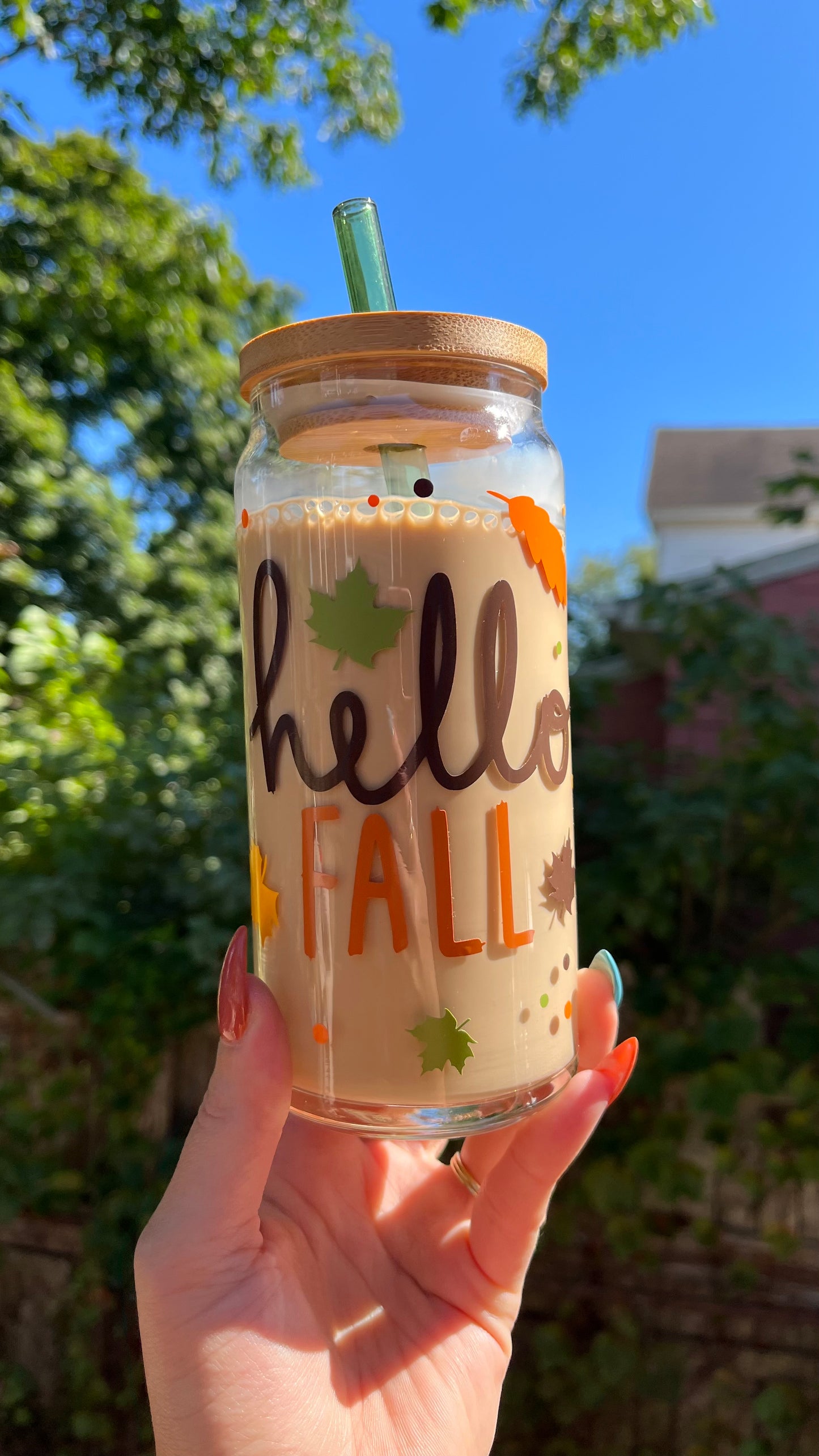 Hello fall glass cup