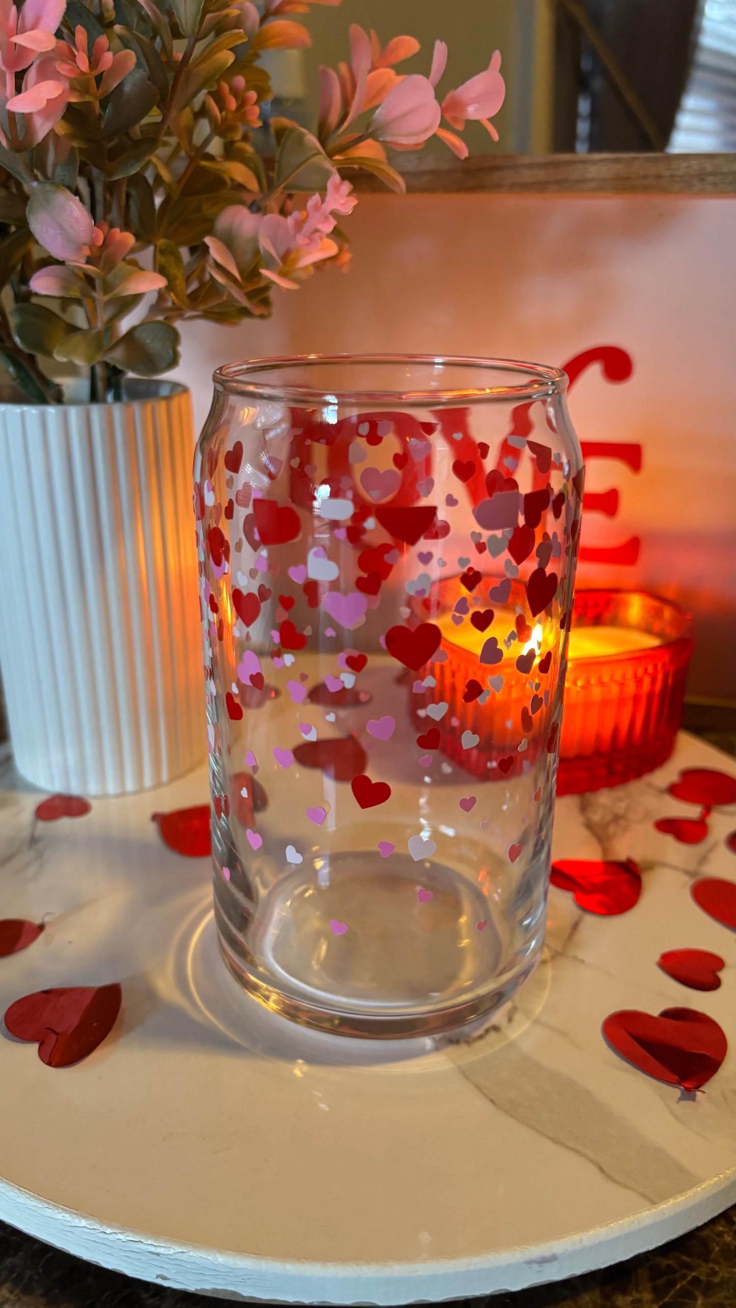 Valentines hearts glass cup