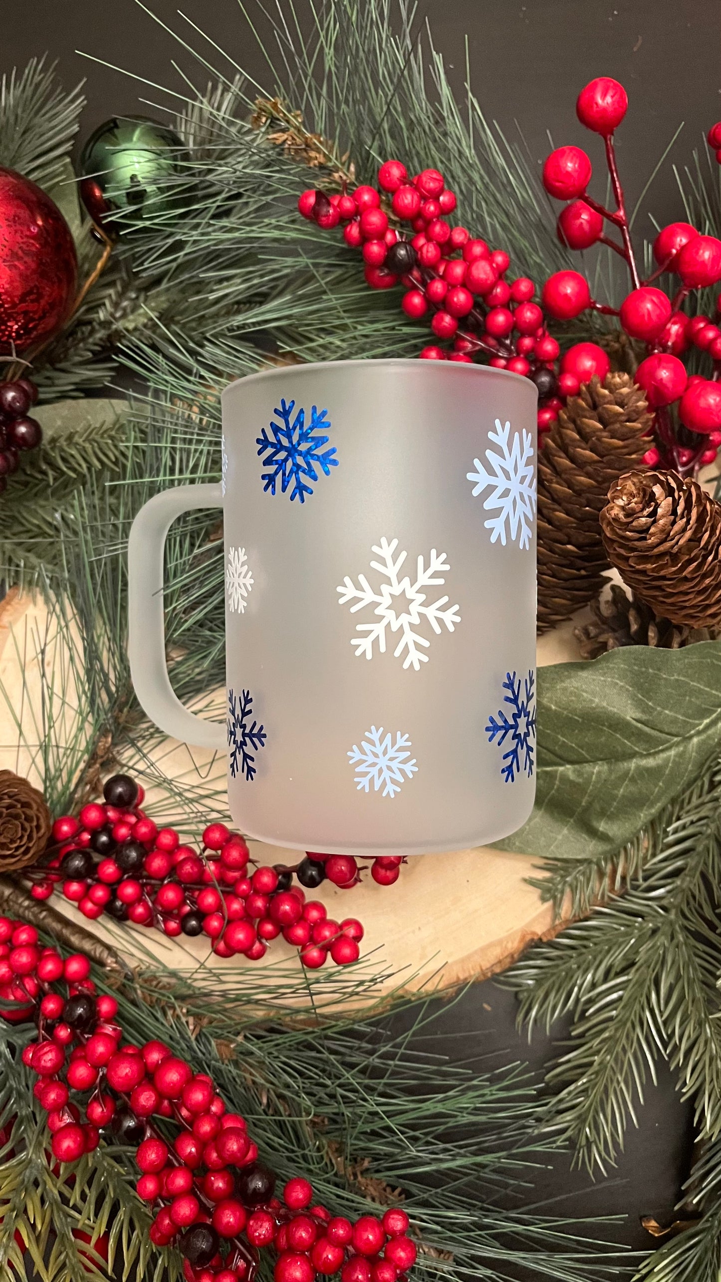 Snowflakes frosted glass mug