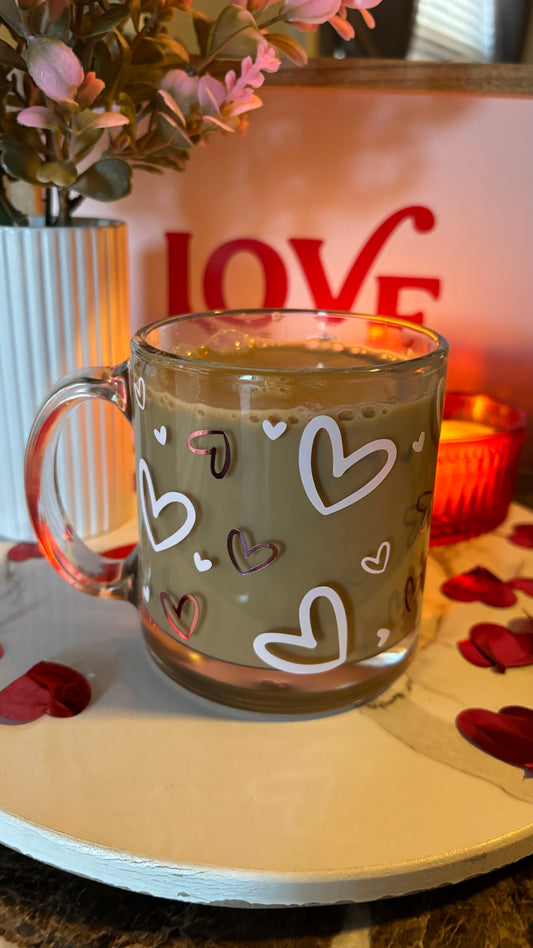 Pink hearts glass mug