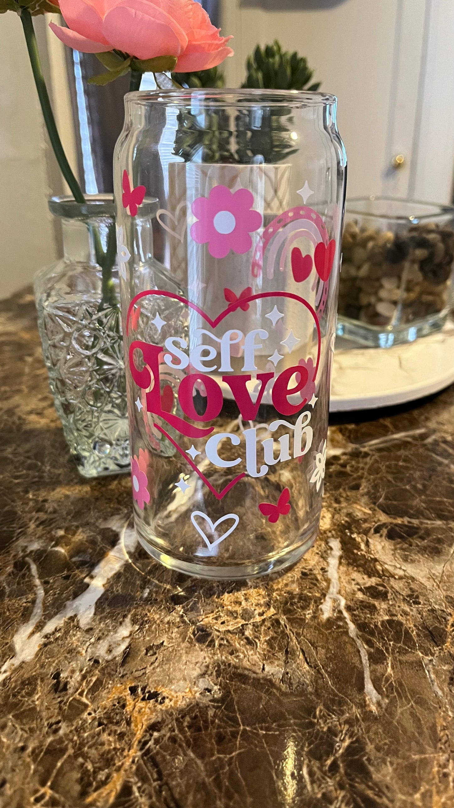 Self love club glass cup