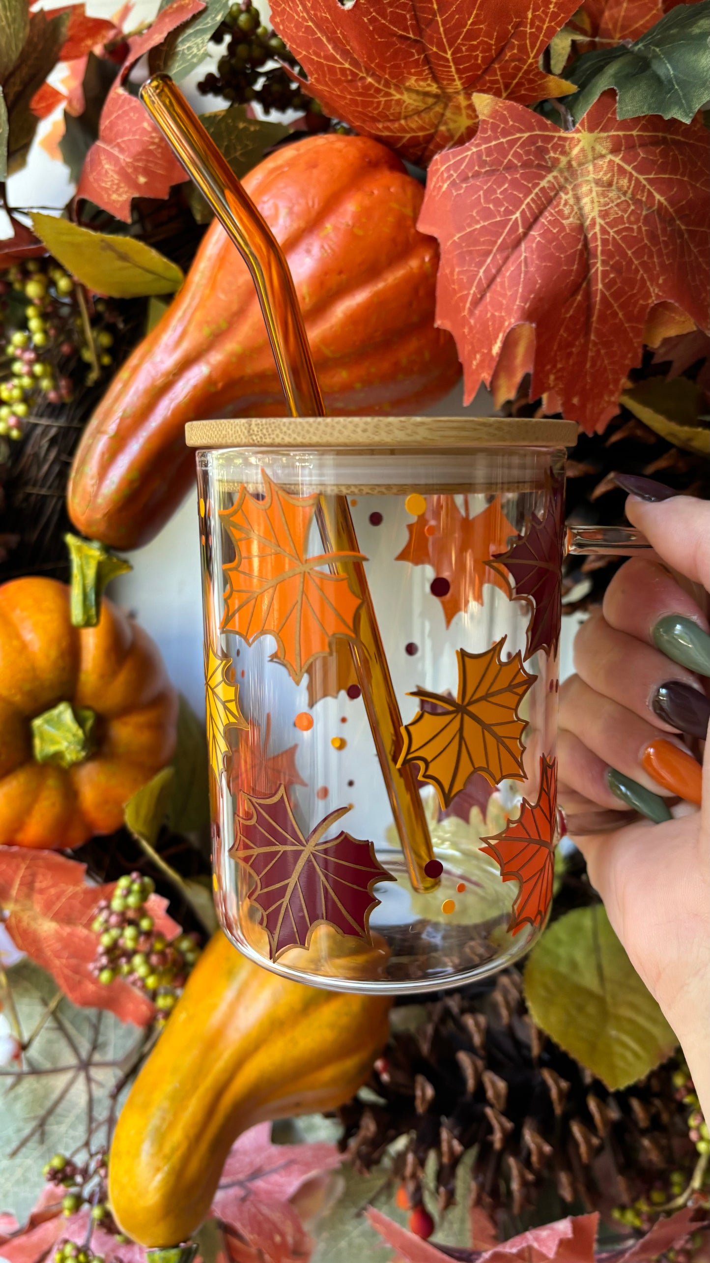 Fall leaves glass mug