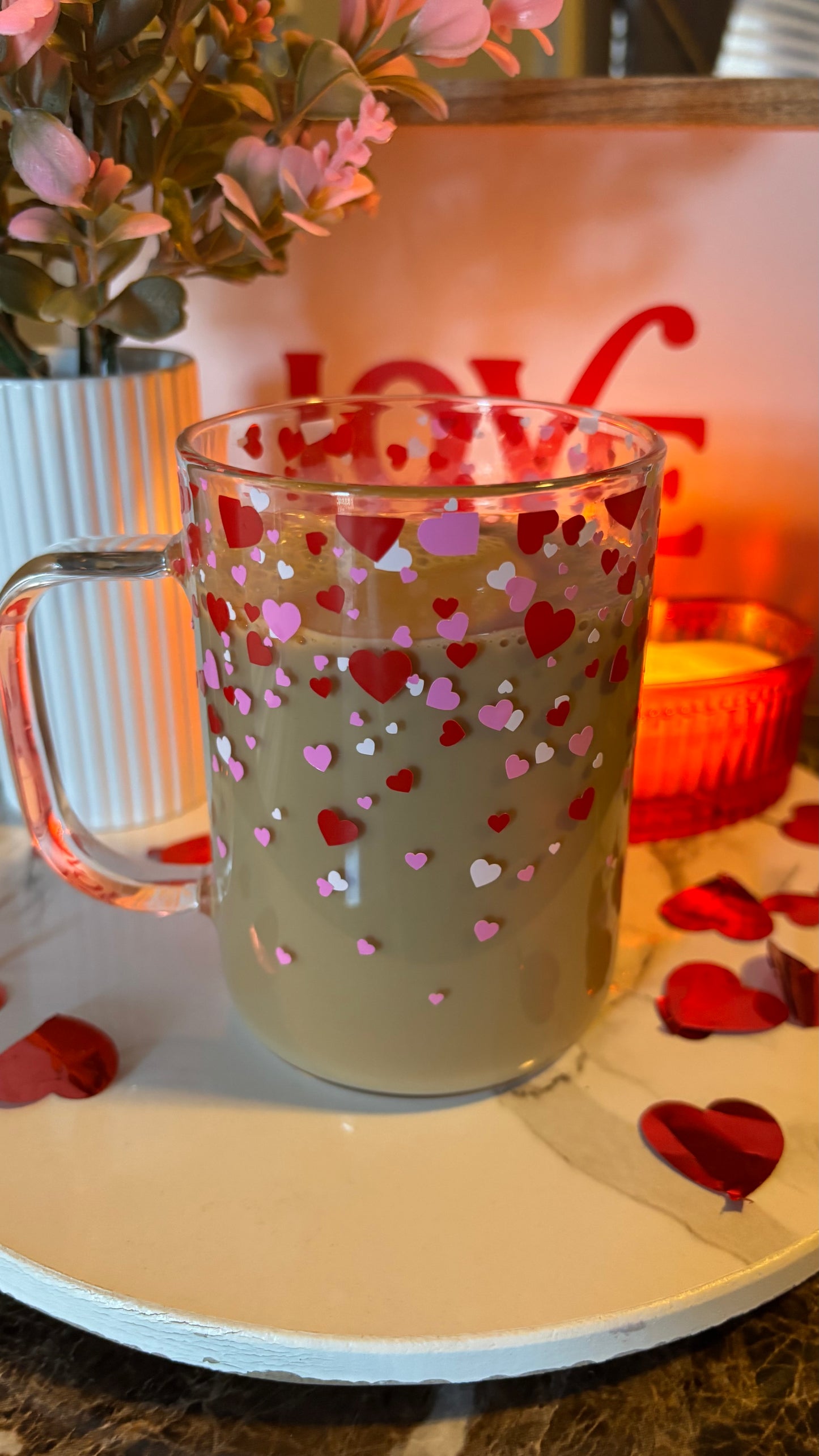 Confetti hearts glass mug