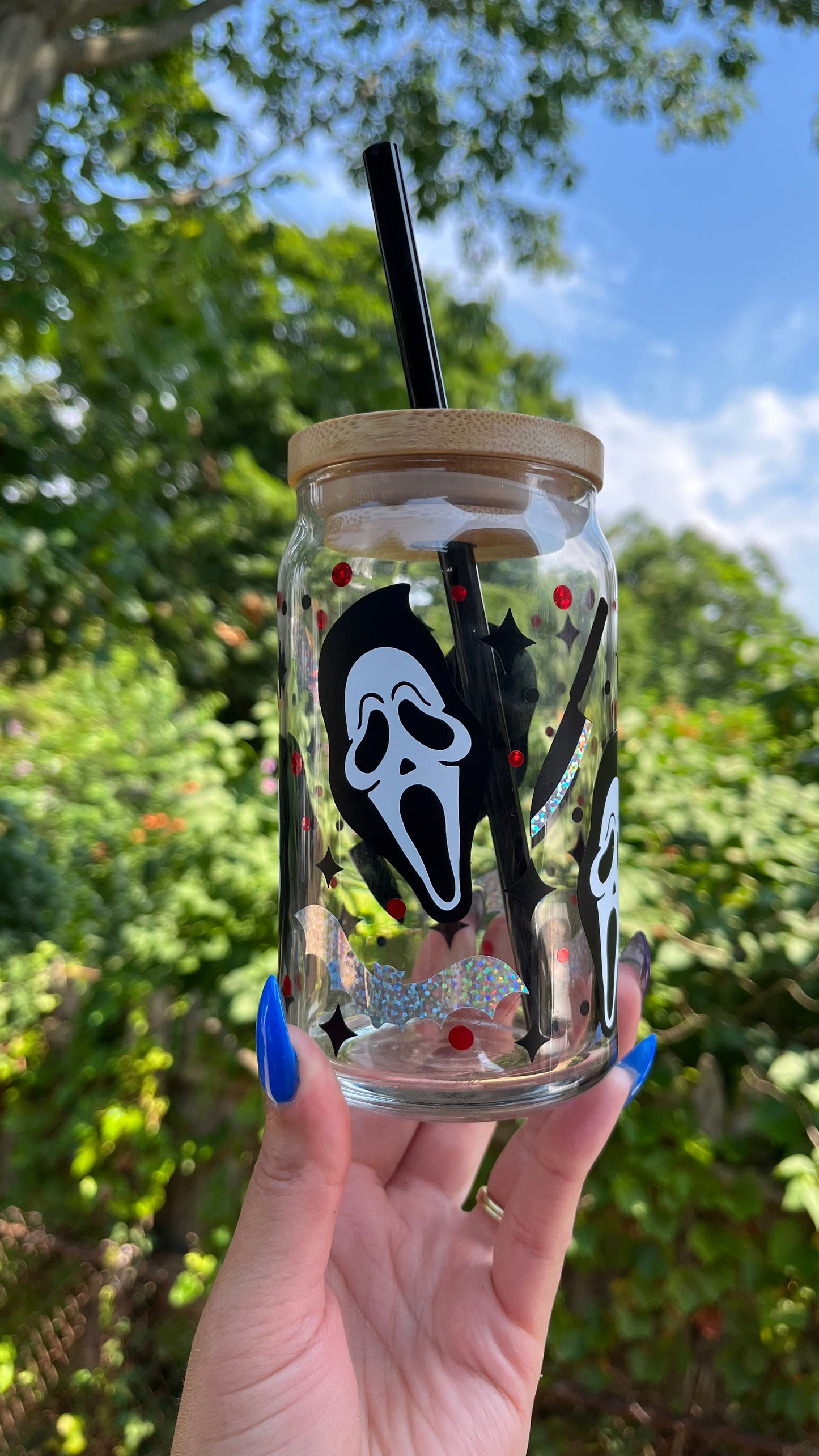 Halloween ghost face glass